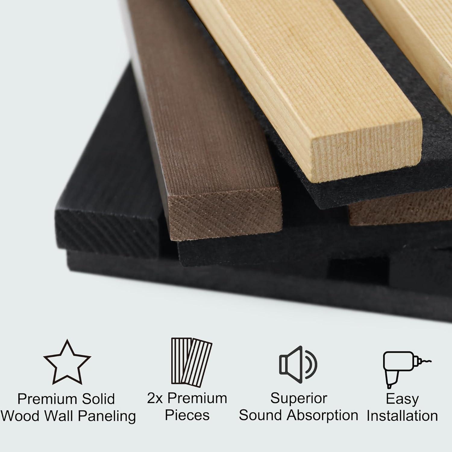 2-Pack 94.49 x 12.6 in. Solid Wood Acoustic Slat Wall Panel for Modern Interior Decor, TV Background, Living Room (Black)