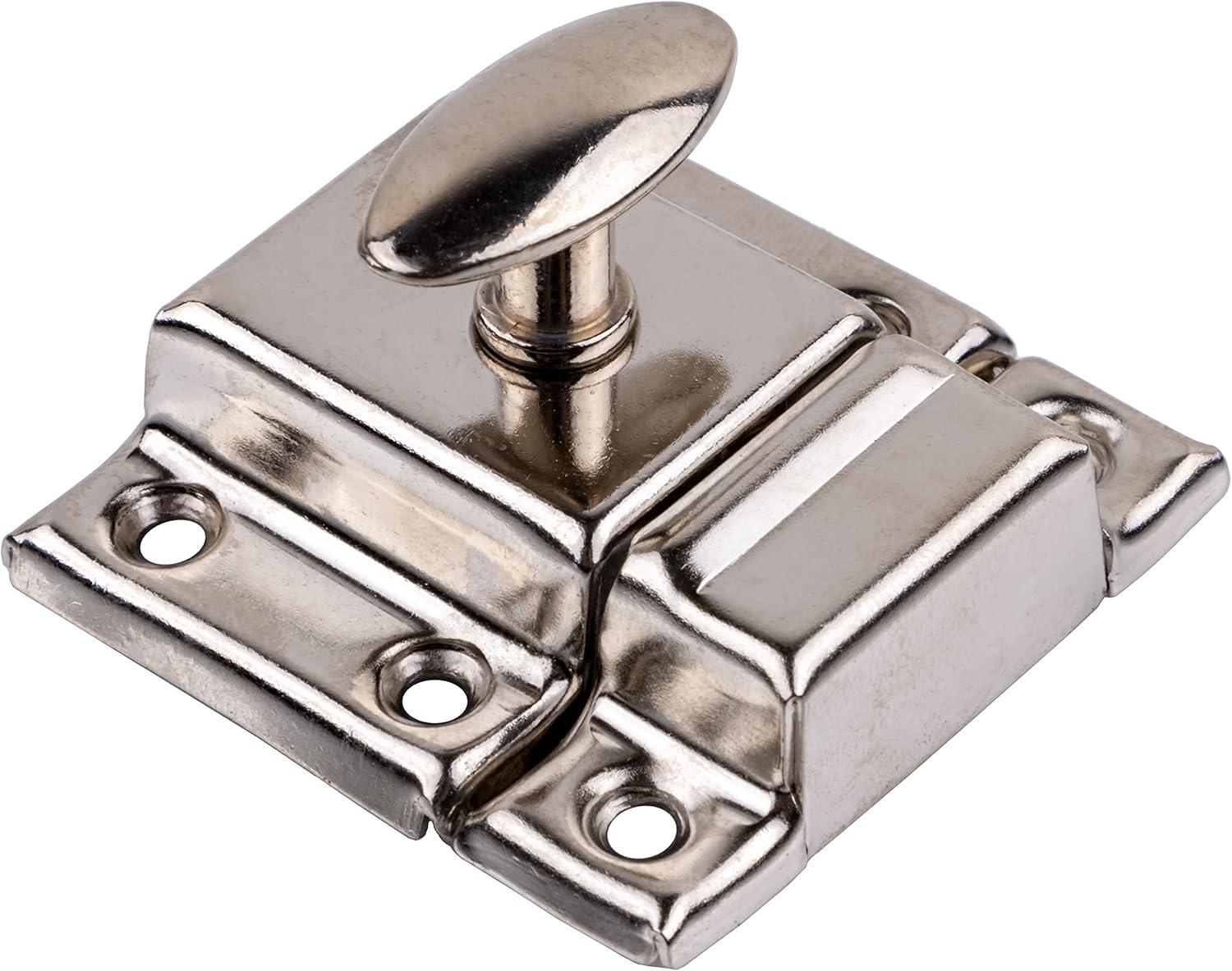 UNIQANTIQ HARDWARE SUPPLY Stamped Nickel Plated Cabinet Door Latch w/Catch - Antique Furniture Oval Turn Latch | BS-2 (1)