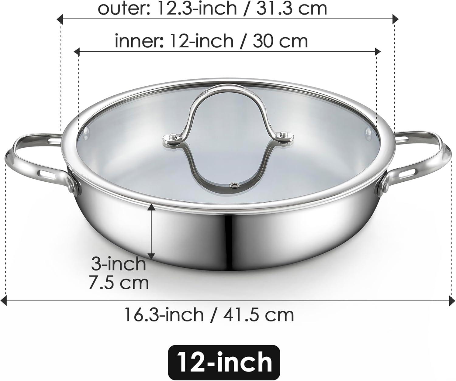 12-Inch Stainless Steel Wok with Glass Lid