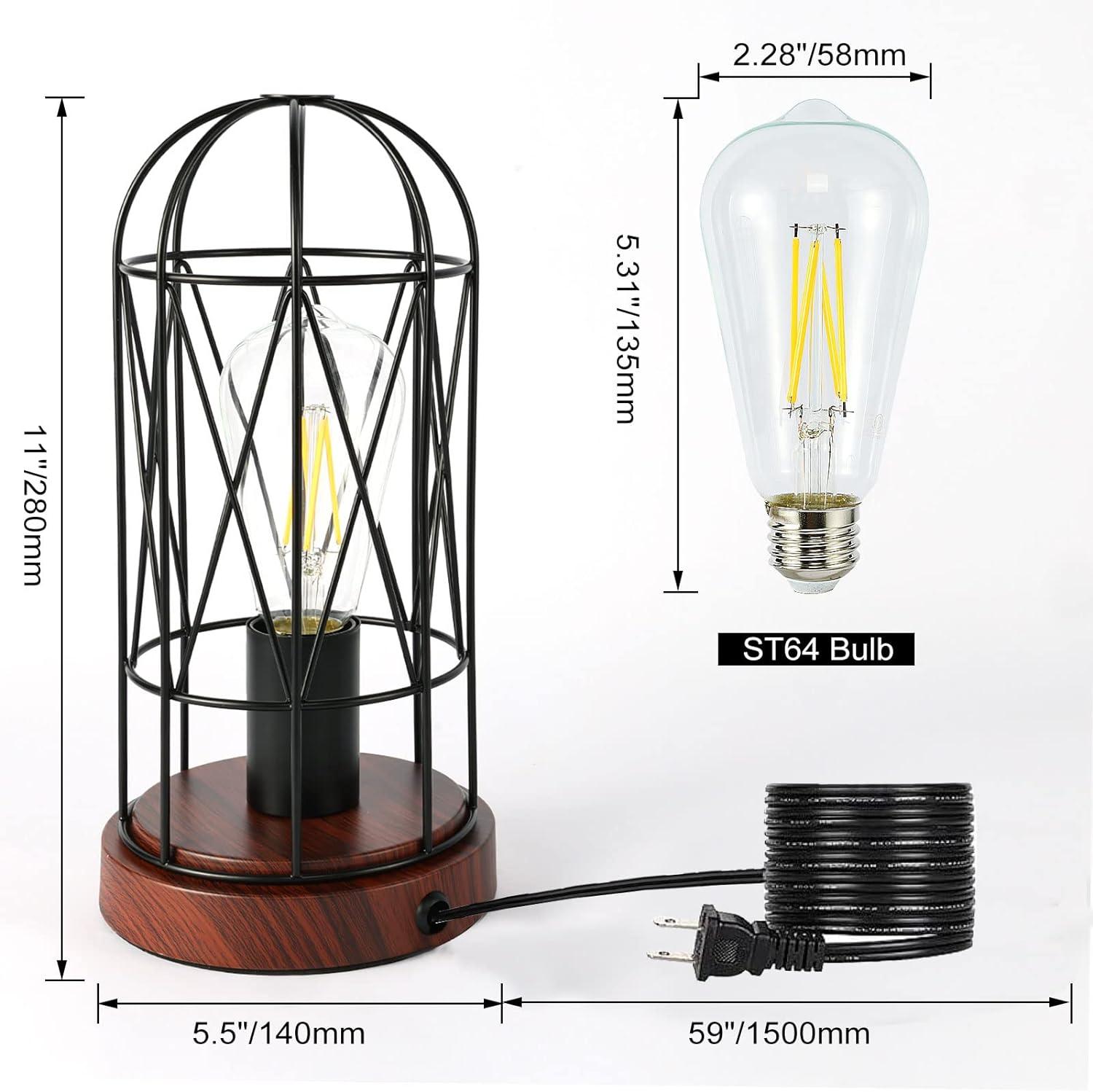 GyroVu Industrial Table Lamp, Small Touch Control Edison Desk Lamp 3 Way Dimmable Vintage Bedside Lamp with AC Outlet Metal Cage Steampunk Nightstand Lamp for Living Room, Bedroom or Den