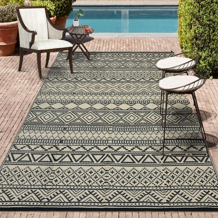Garvee 9'x12' Plastic Outdoor Rugs, Bohemia Waterproof Straw Rug Reversible Indoor Outdoor Carpet for Patio RV Deck Porch Backyard Balcony Camping Picnic Beach, Multi-color