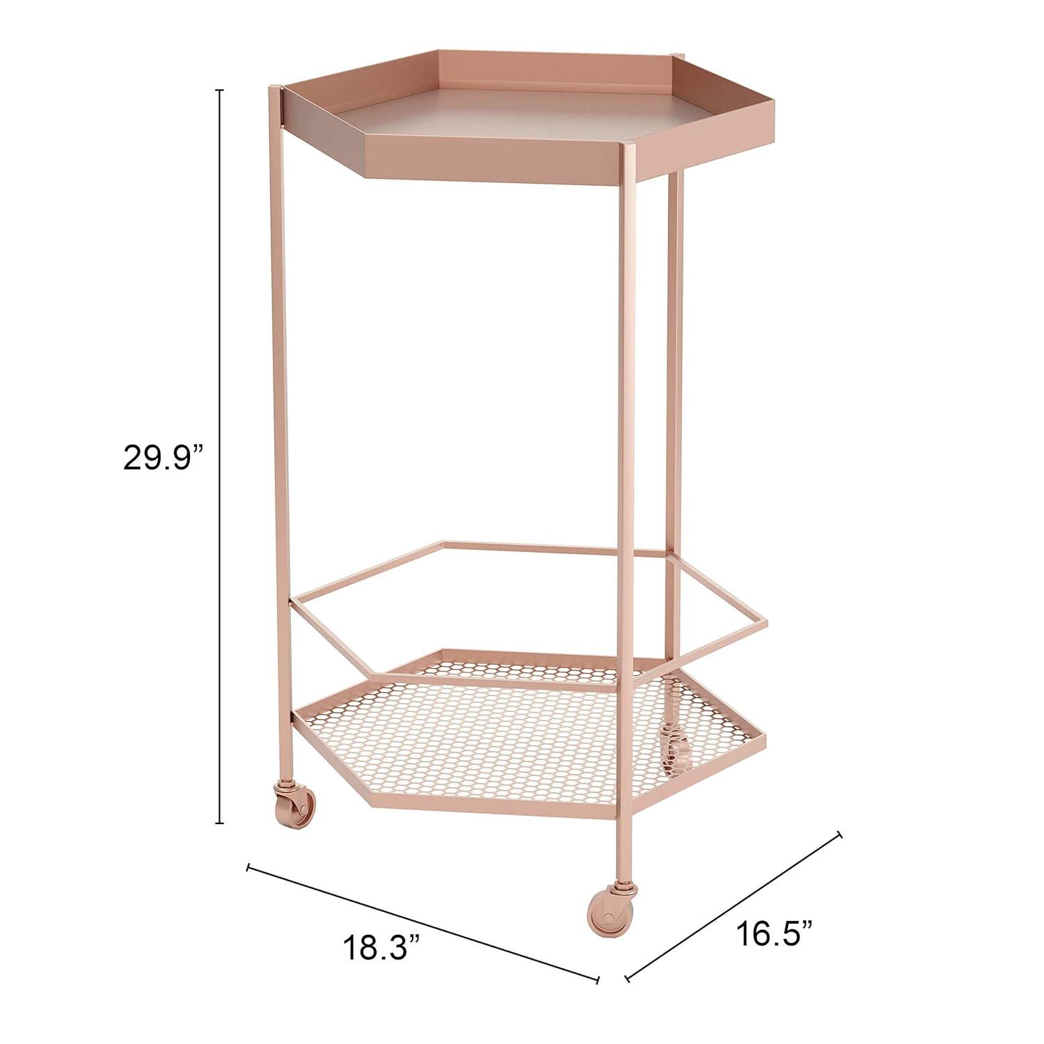 ZUO Hex Modern Steel Metal Bar Cart with Hexagon Shelves in Gold Finish