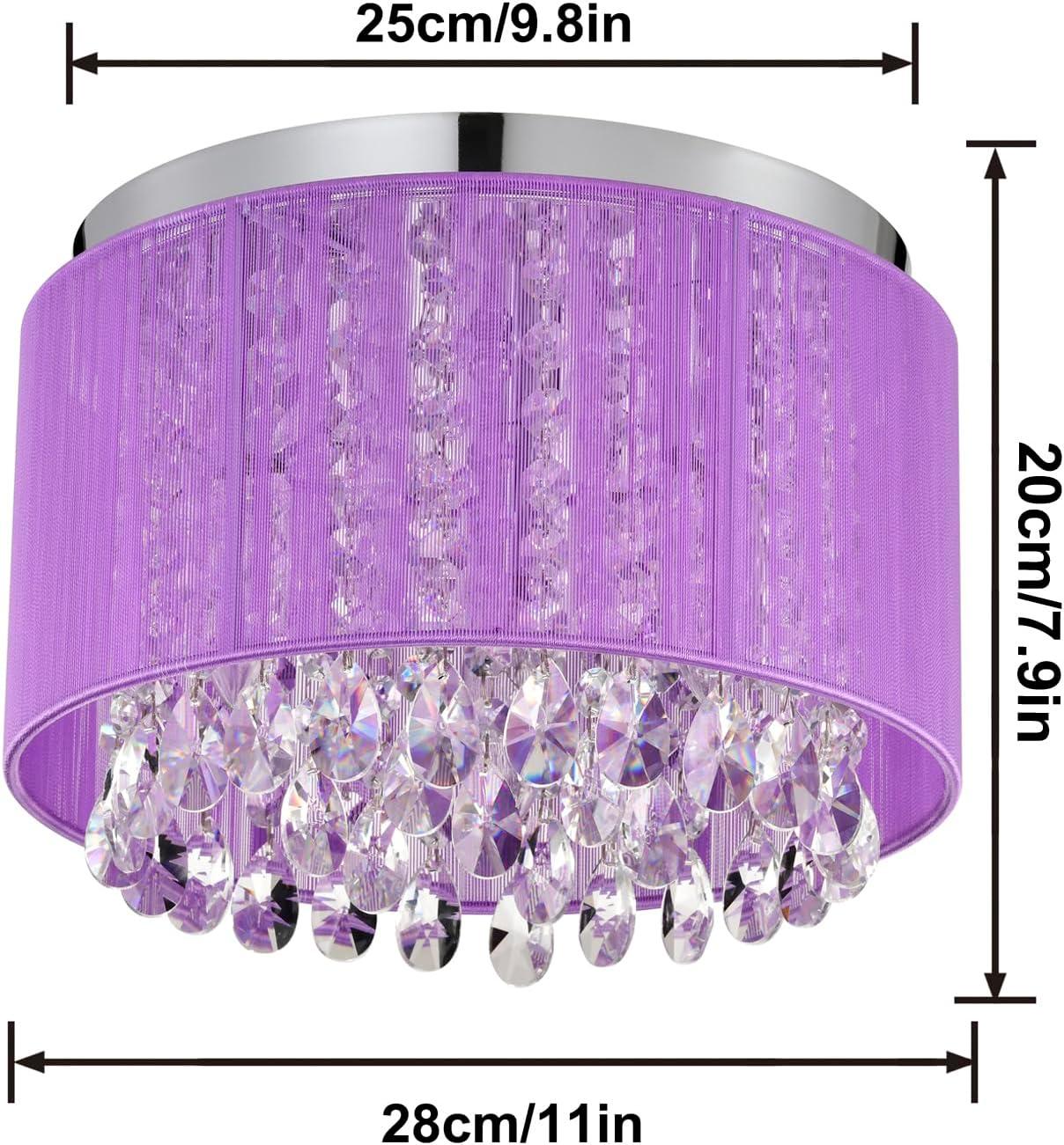 Pink Chandelier Drum Flush Mount Chandelier Crystal Ceiling Light Fixture 3 Light Bedroom Chandelier