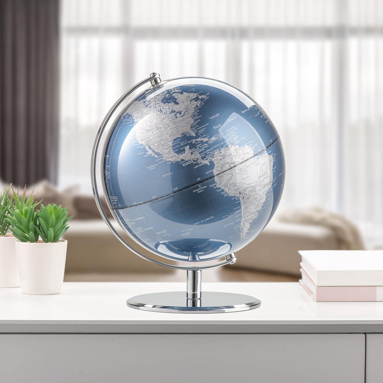 Torre & Tagus 8" Blue Desk Globe For Office Home on Metal Stand - Earth Globes For Adults as Home Decor Earth Globe in Educational Home, World Globes With Stand For Living Room, Home Office (Latitude)