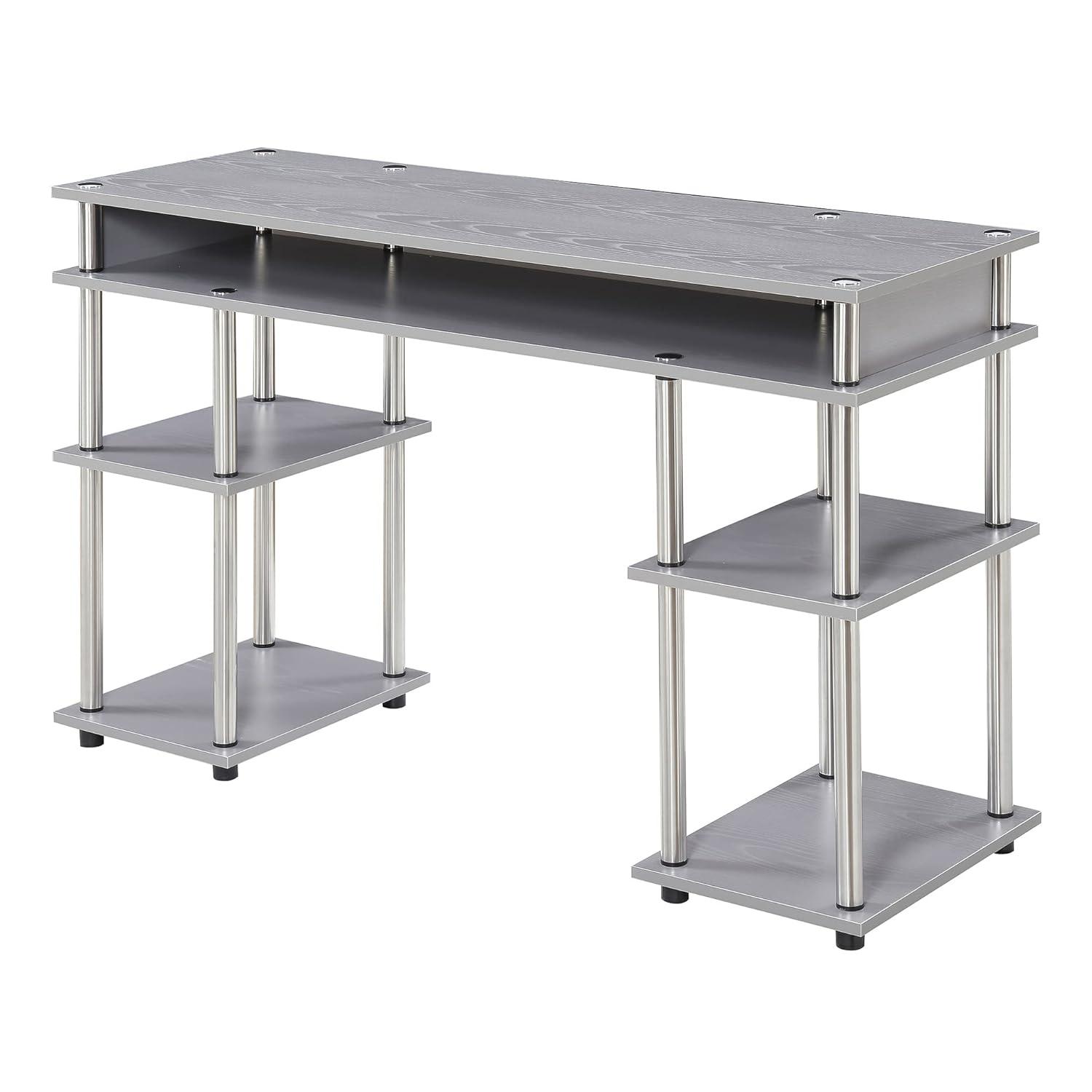 Convenience Concepts Designs2Go 30" Tall No Tools Student Desk with Shelves, Gray