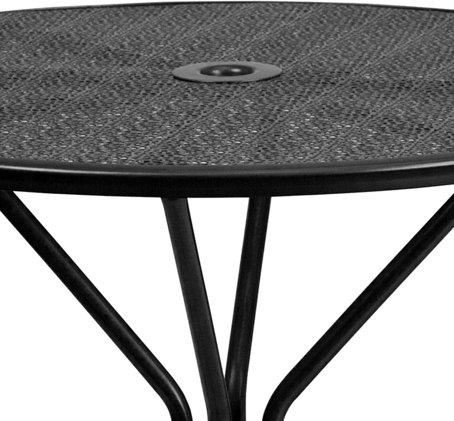 Flash Furniture Oia Commercial Grade 35.25" Round Indoor-Outdoor Steel Patio Table with Umbrella Hole