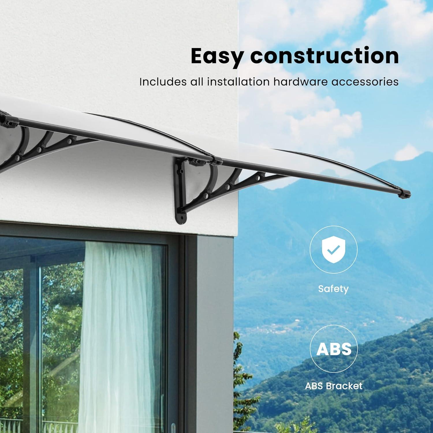 SPECSTAR Polycarbonate Window Door Awning Spliced Canopy Transparent with Black Bracket 40 Inch x 80 Inch