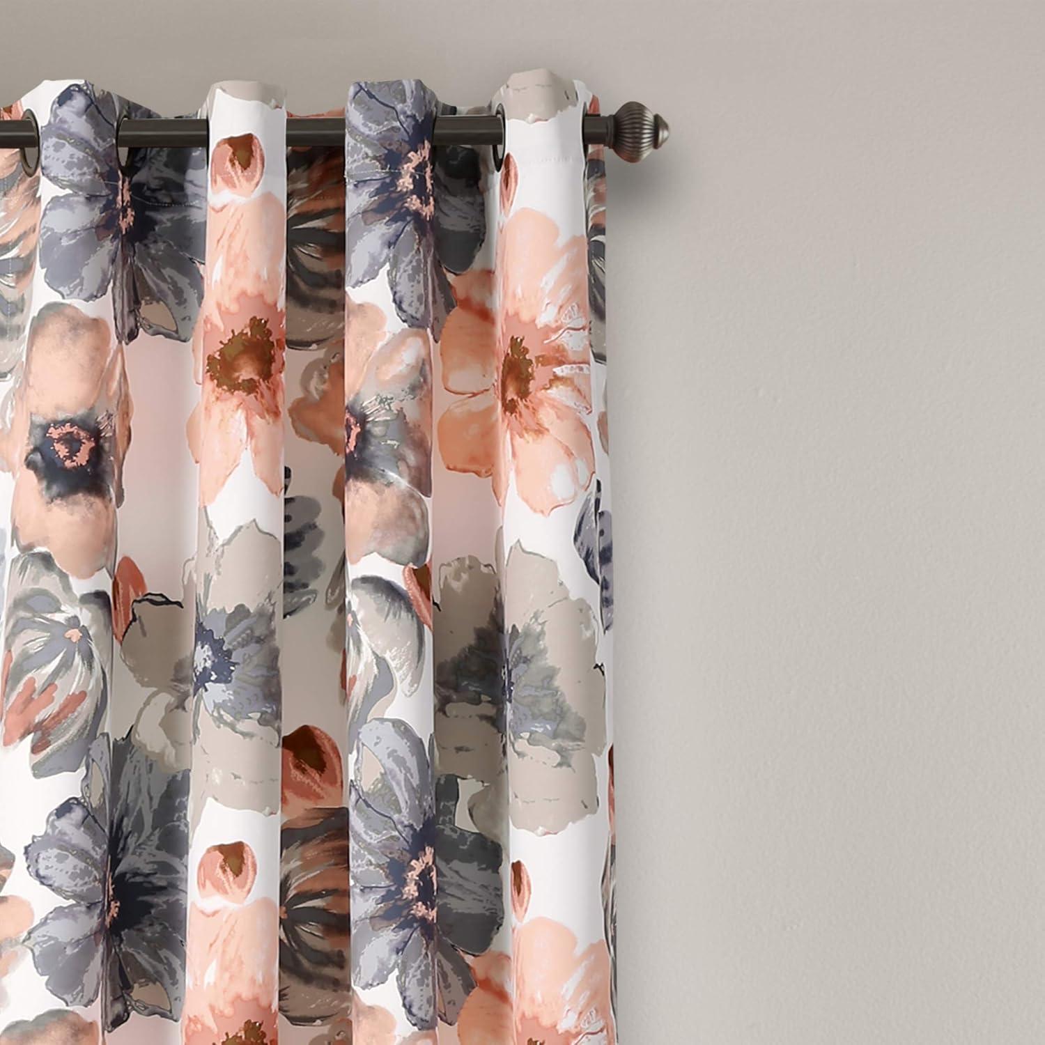 Home Boutique Leah Room Darkening Window Curtains Set - Coral and Gray - 52 x 84