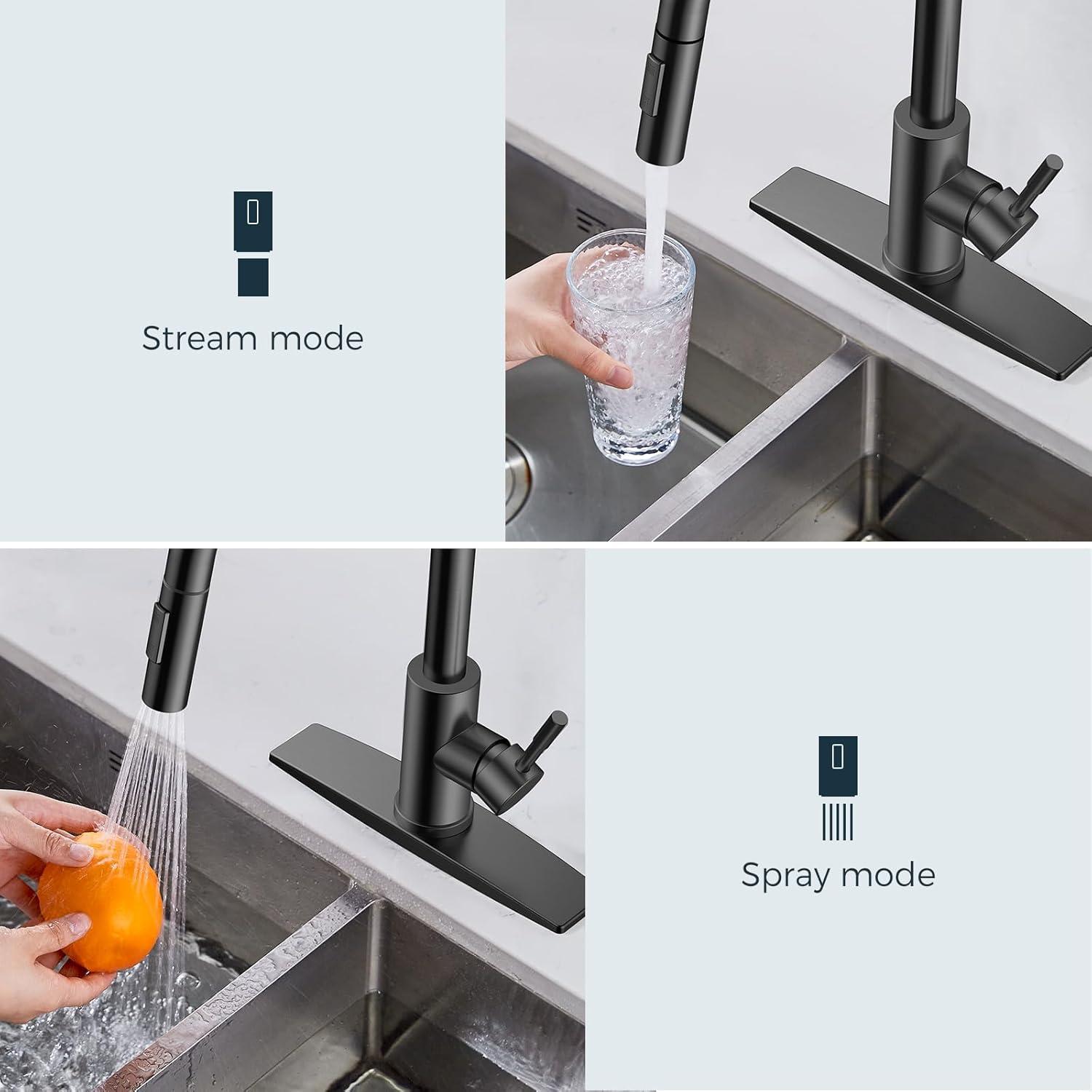 Matte Black Stainless Steel High-Arc Kitchen Faucet with Pull-Out Spray