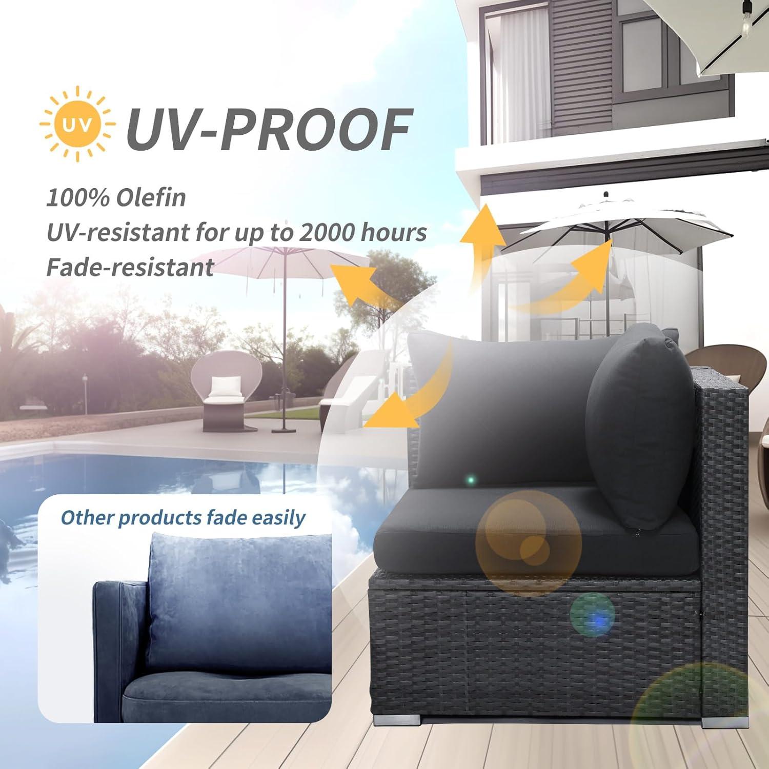 Black Olefin Outdoor Sofa Cushion Covers Set, 27x27 Inch