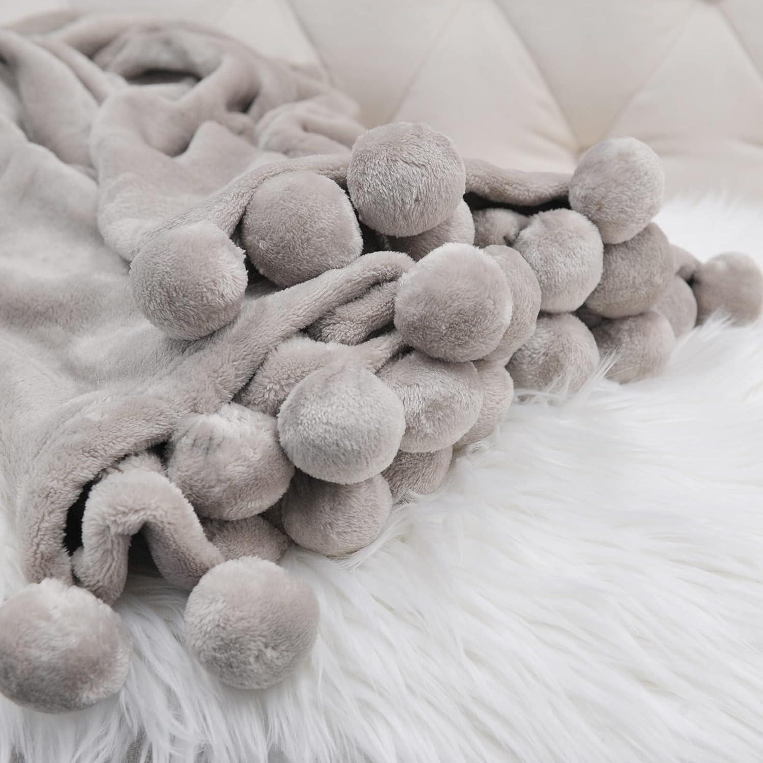 Home Soft Things Flannel Fleece Pom Pom Blanket