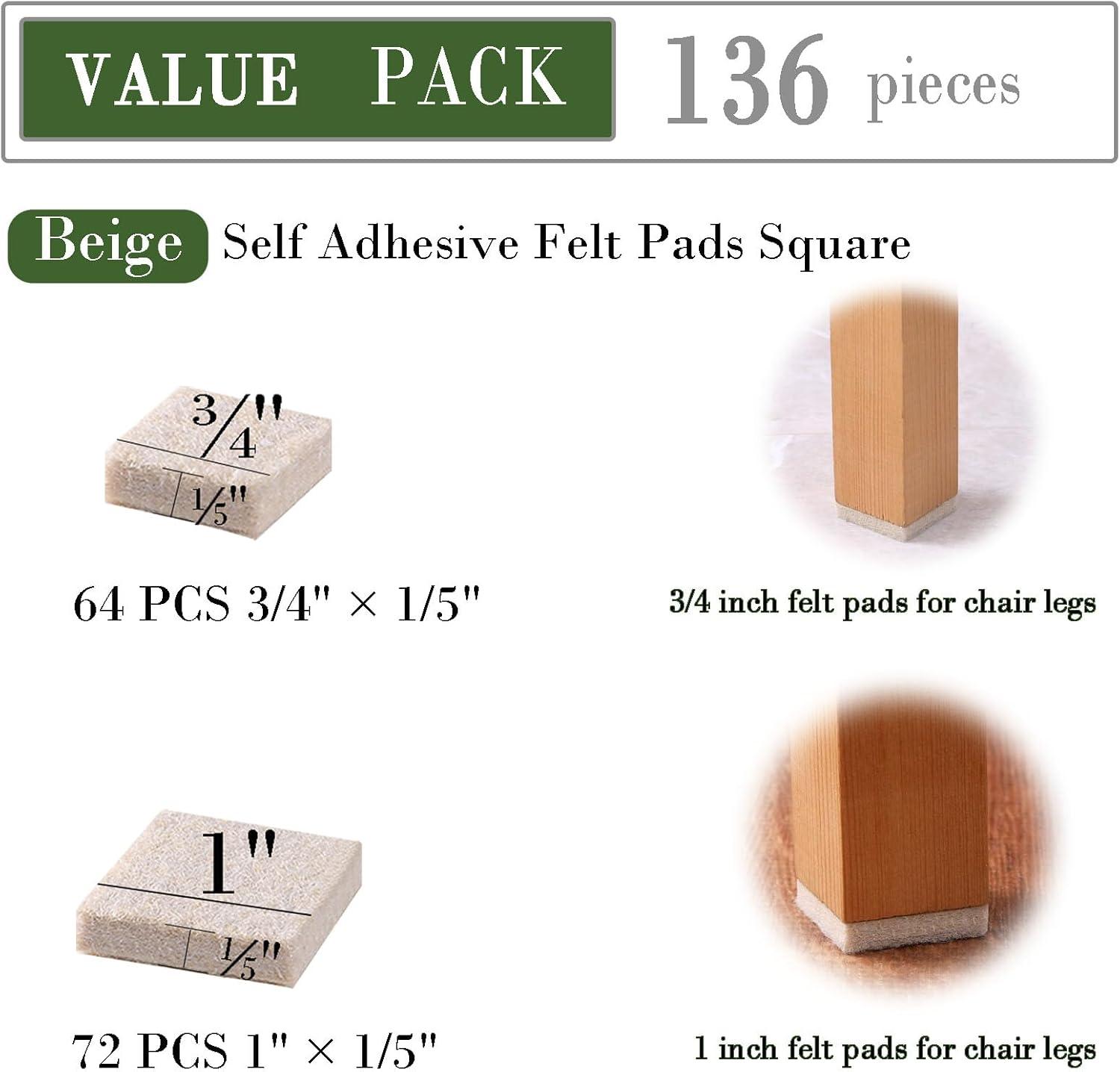 Fursafe&Q Felt Furniture Pads, Furniture Felt Pads for Hardwood Floors -Self Adhesive Chair Leg Floor Protectors, Protect from Nicks, Dents and Scratches, Chair Feet Protectors 136 Pcs Chair Feet