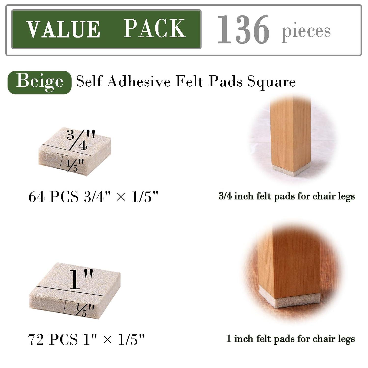 Fursafe&Q Felt Furniture Pads, Furniture Felt Pads for Hardwood Floors -Self Adhesive Chair Leg Floor Protectors, Protect from Nicks, Dents and Scratches, Chair Feet Protectors 136 Pcs Chair Feet