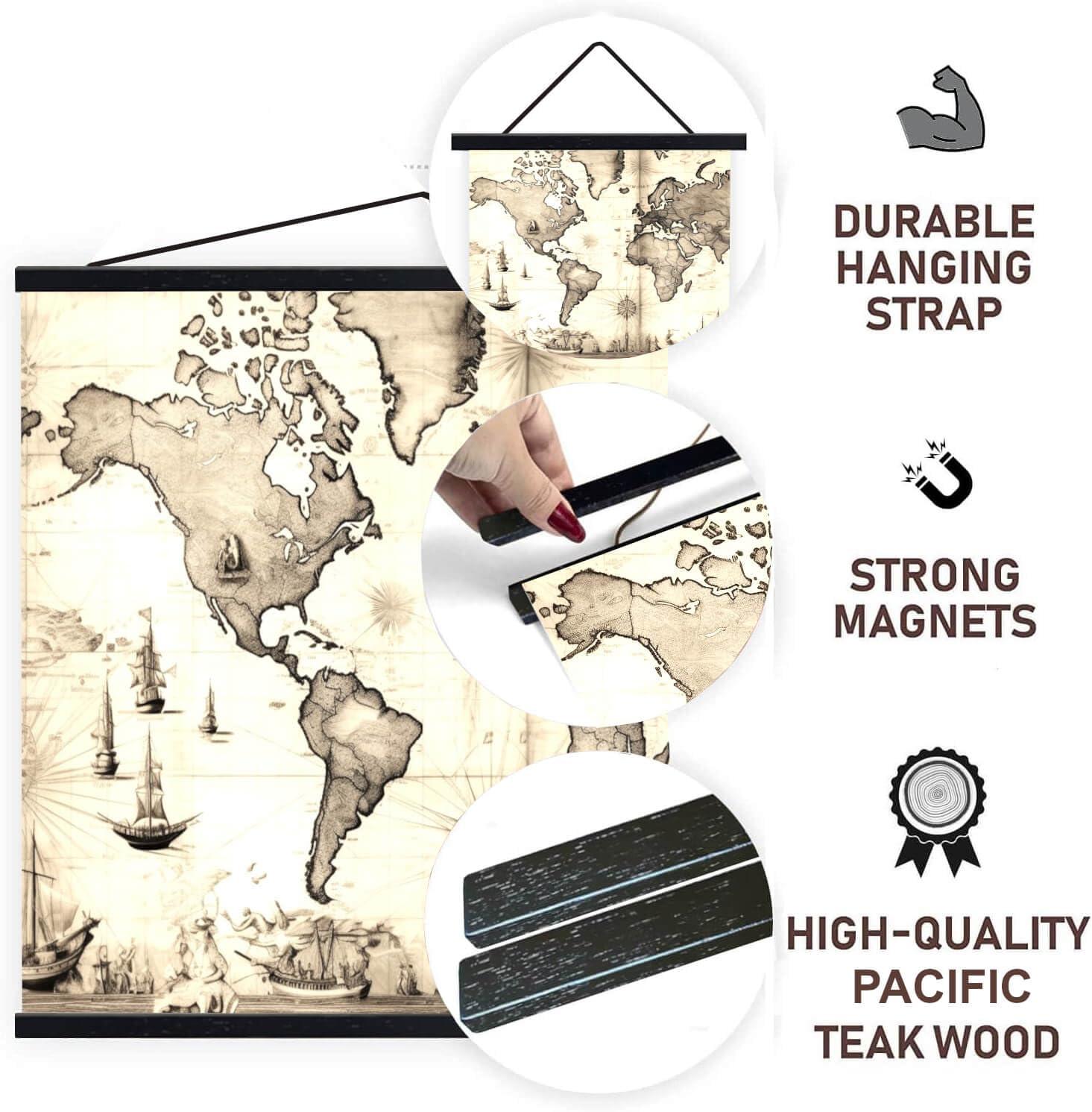 Dacri Home 24 Inch Wide Magnetic Poster Hanger Frame,24x18 24x32 24x36 Wooden Poster Hanger, Strong Magnets for Hanging Posters Maps Pictures Canvas Print Scroll Wall Art (24”, Black)