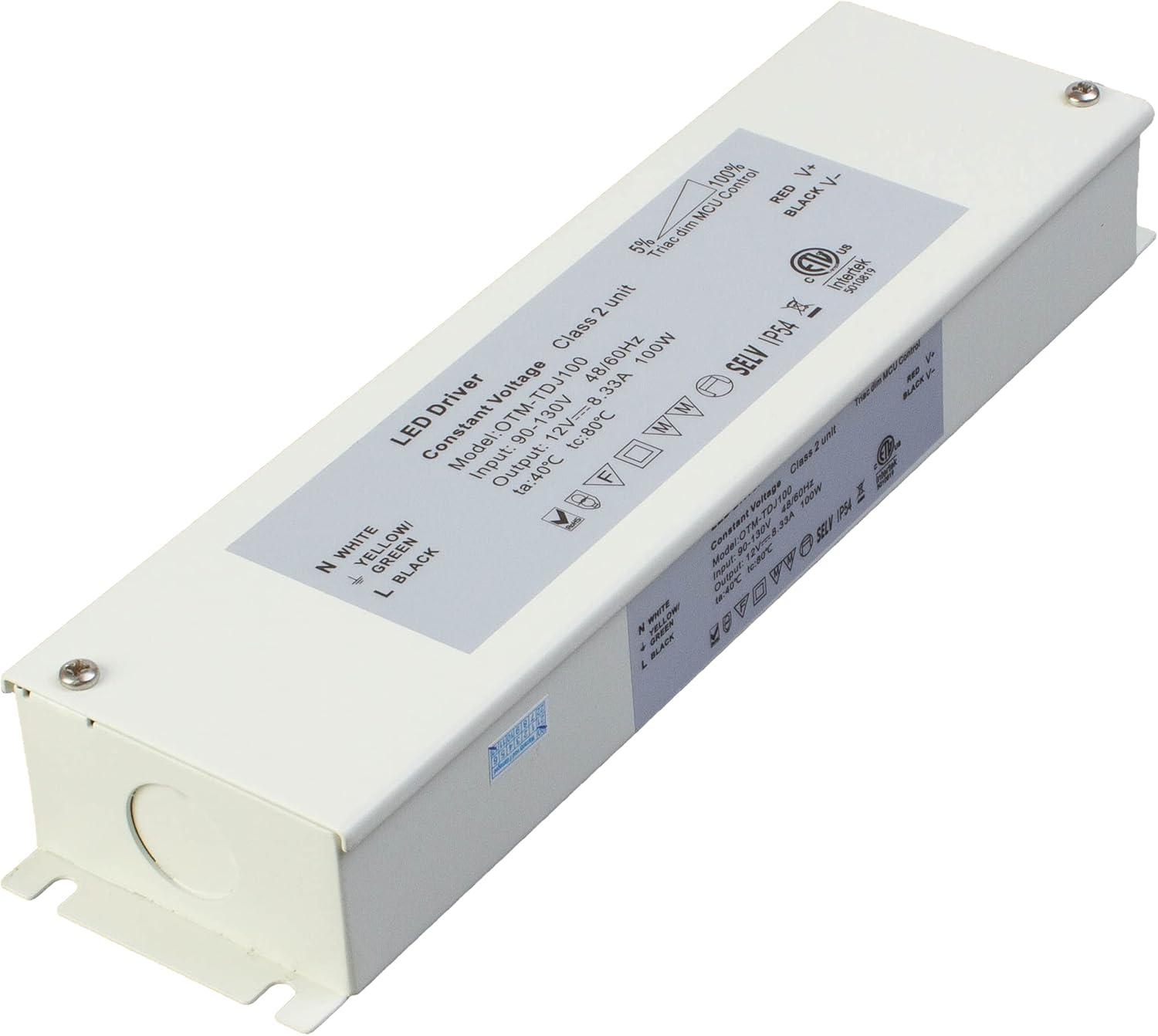 Triac Dimmable LED Driver, ETL 100v-130v to 12v 100w DC Constant Voltage Junction Box Enclosed Power Supply for LED Strip Light Compatible with Lutron Leviton AC Wall Dimmer Control