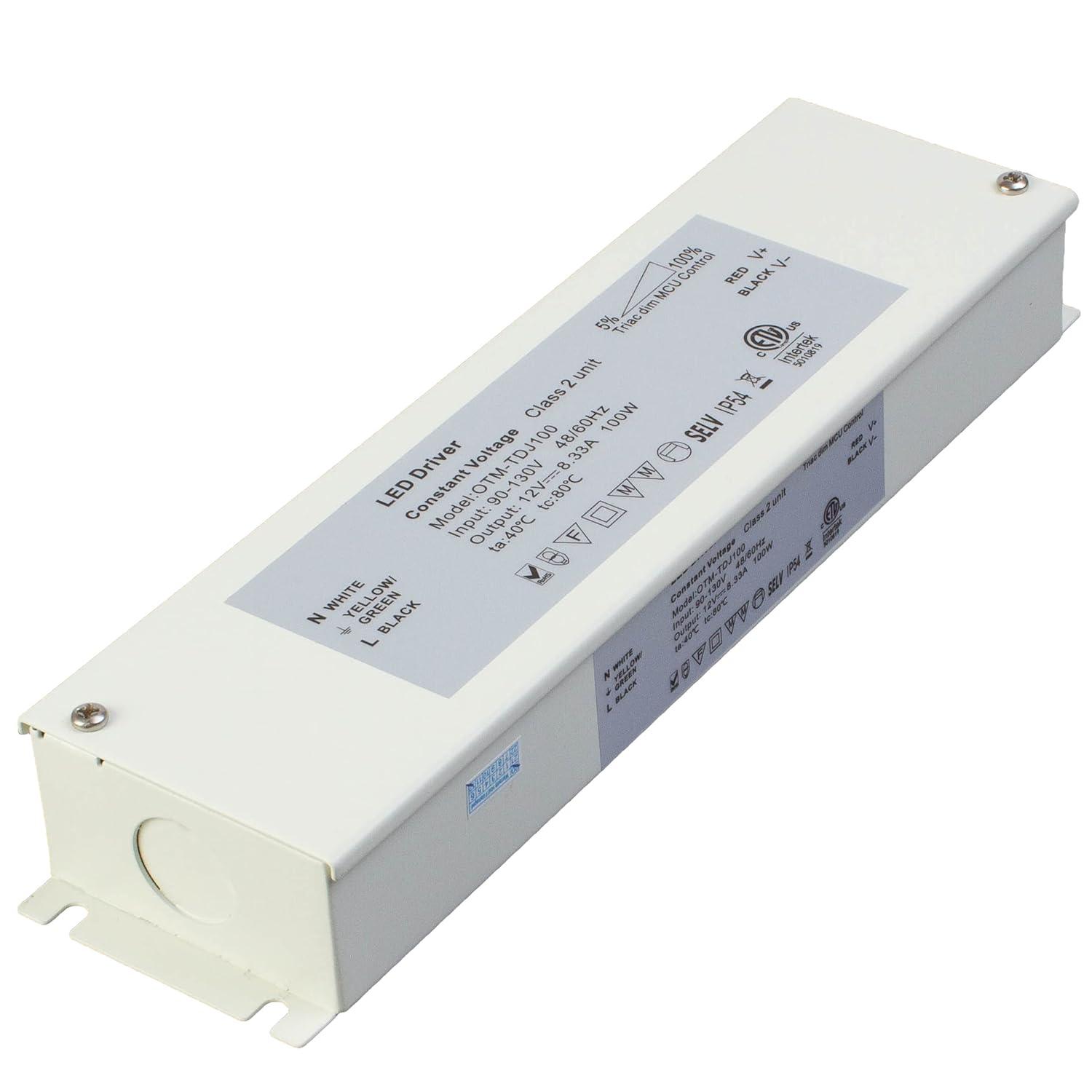 Triac Dimmable LED Driver, ETL 100v-130v to 12v 100w DC Constant Voltage Junction Box Enclosed Power Supply for LED Strip Light Compatible with Lutron Leviton AC Wall Dimmer Control