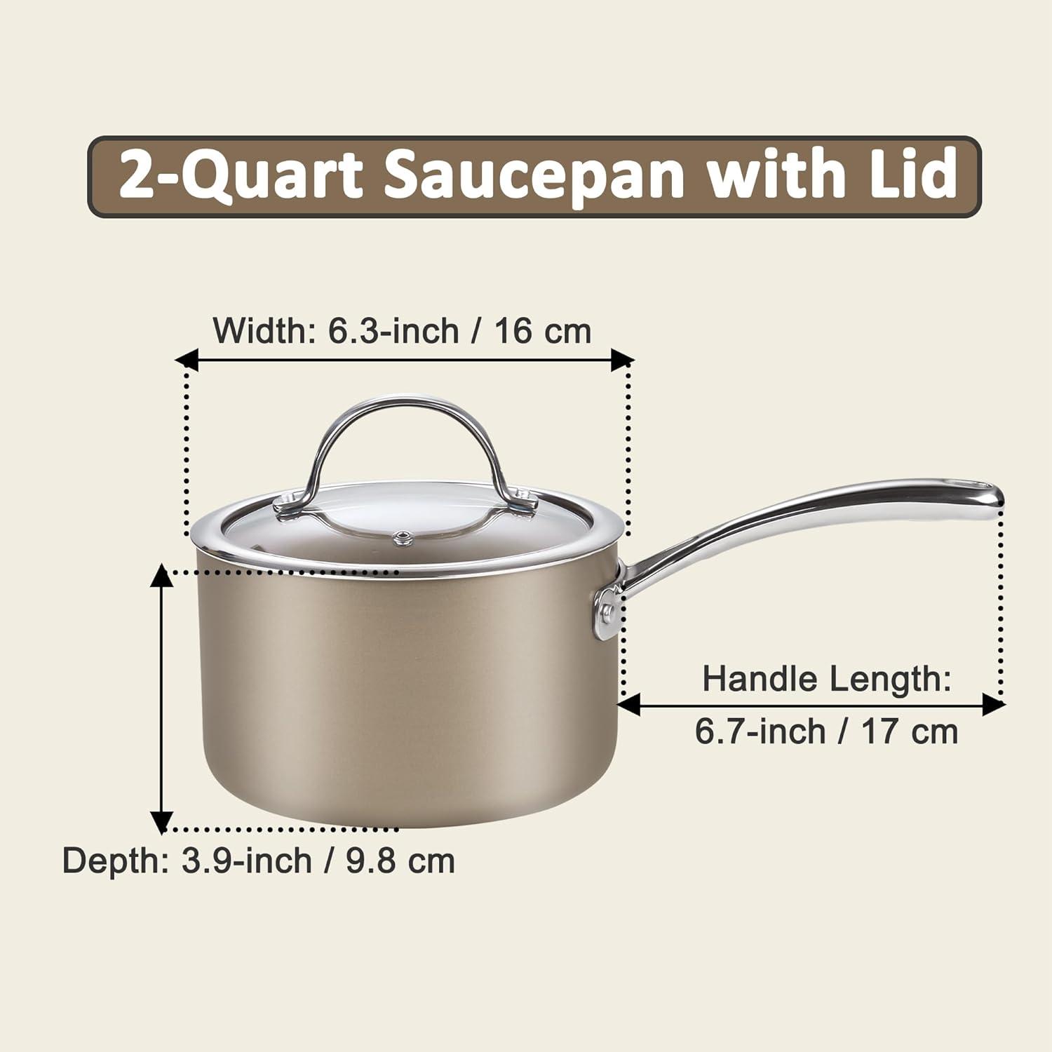 2-Quart Bronze Nonstick Aluminum Saucier with Glass Lid