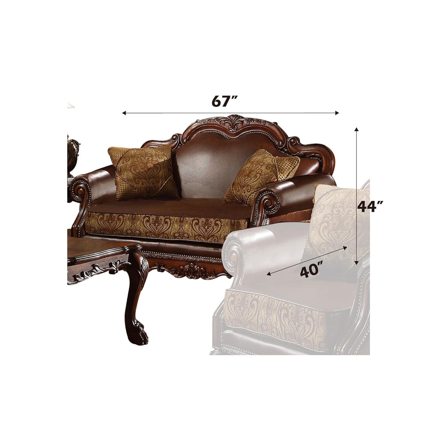 Acme Furniture 67" Dresden Sofa Brown Synthetic Leather/Chenille/Cherry Oak