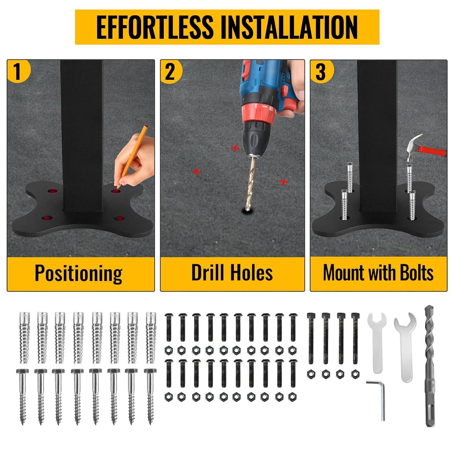 HLL Handrails for Outdoor Steps, Black Wrought Iron Handrail Fits 4 or 5 Steps, Transitional Handrail with Installation Kit, Stair Railing for Concrete Steps or Wooden Stairs