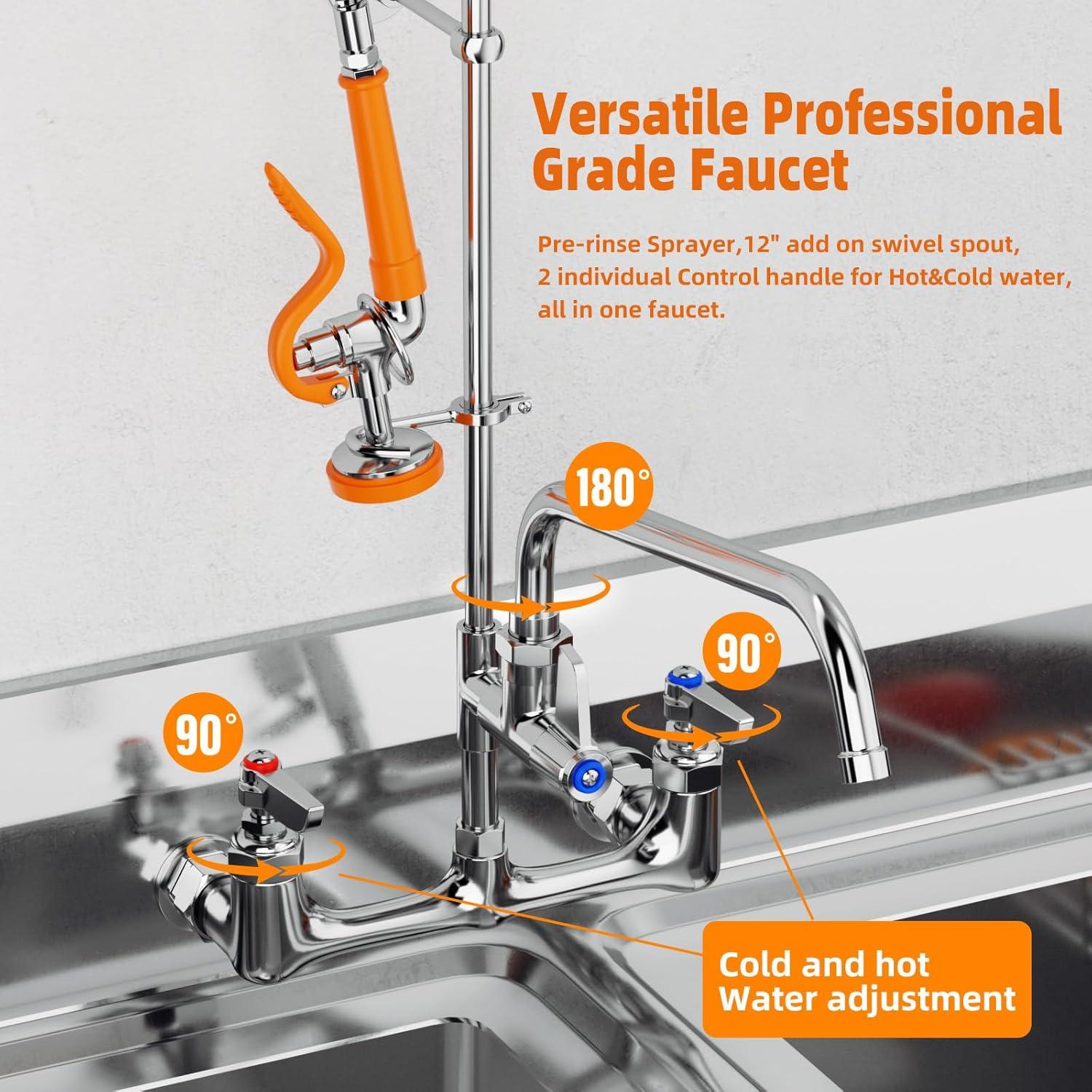 iVIGA Commercial Kitchen Faucet with Pre-Rinse Sprayer 36 Inch 2314300C-36-WF