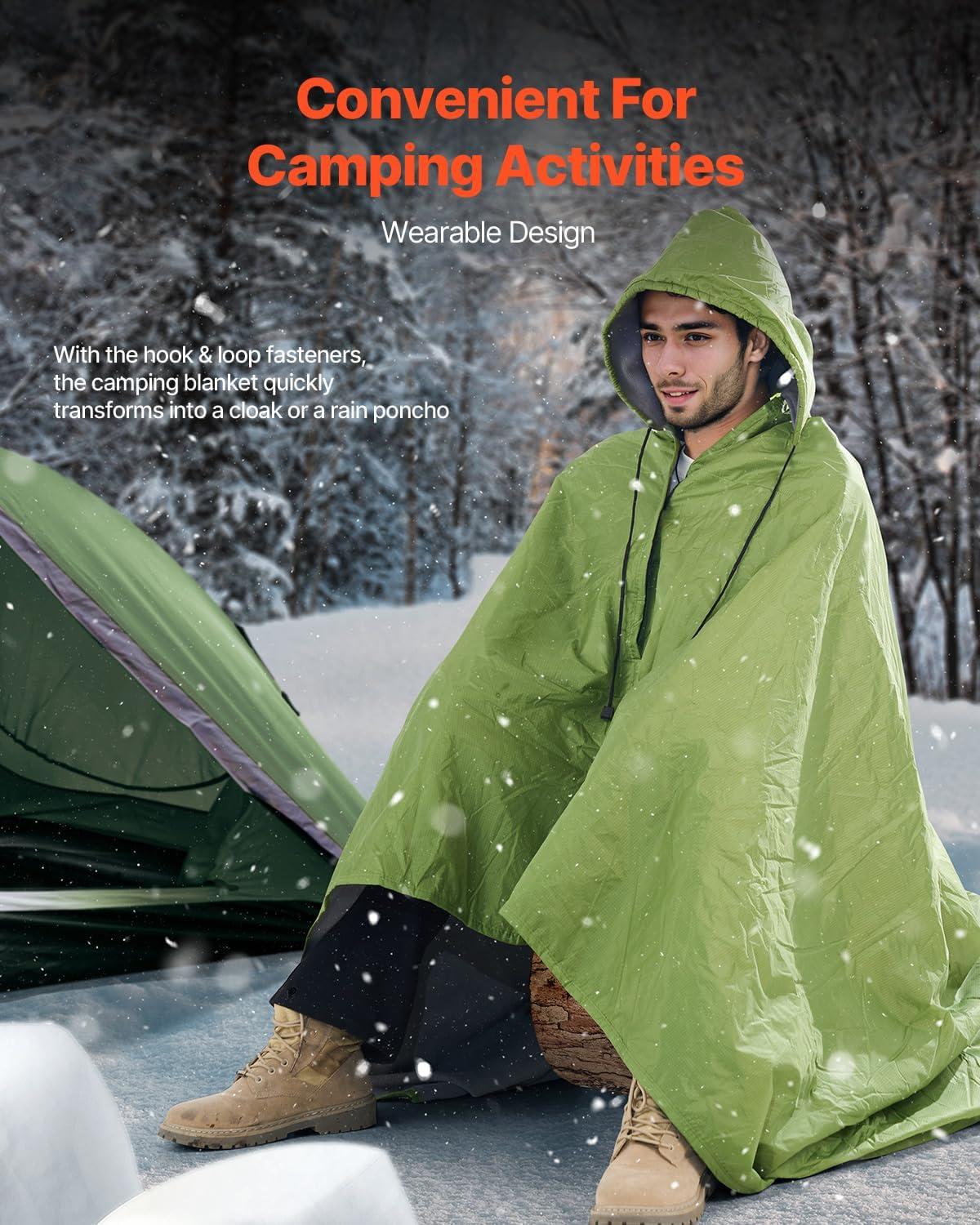 VEVOR Camping Blanket, Large Warm Wearable Stadium Blanket, Waterproof & Windproof, Polyester Fleece, Flame Retardant, 79" x 59", Army Green