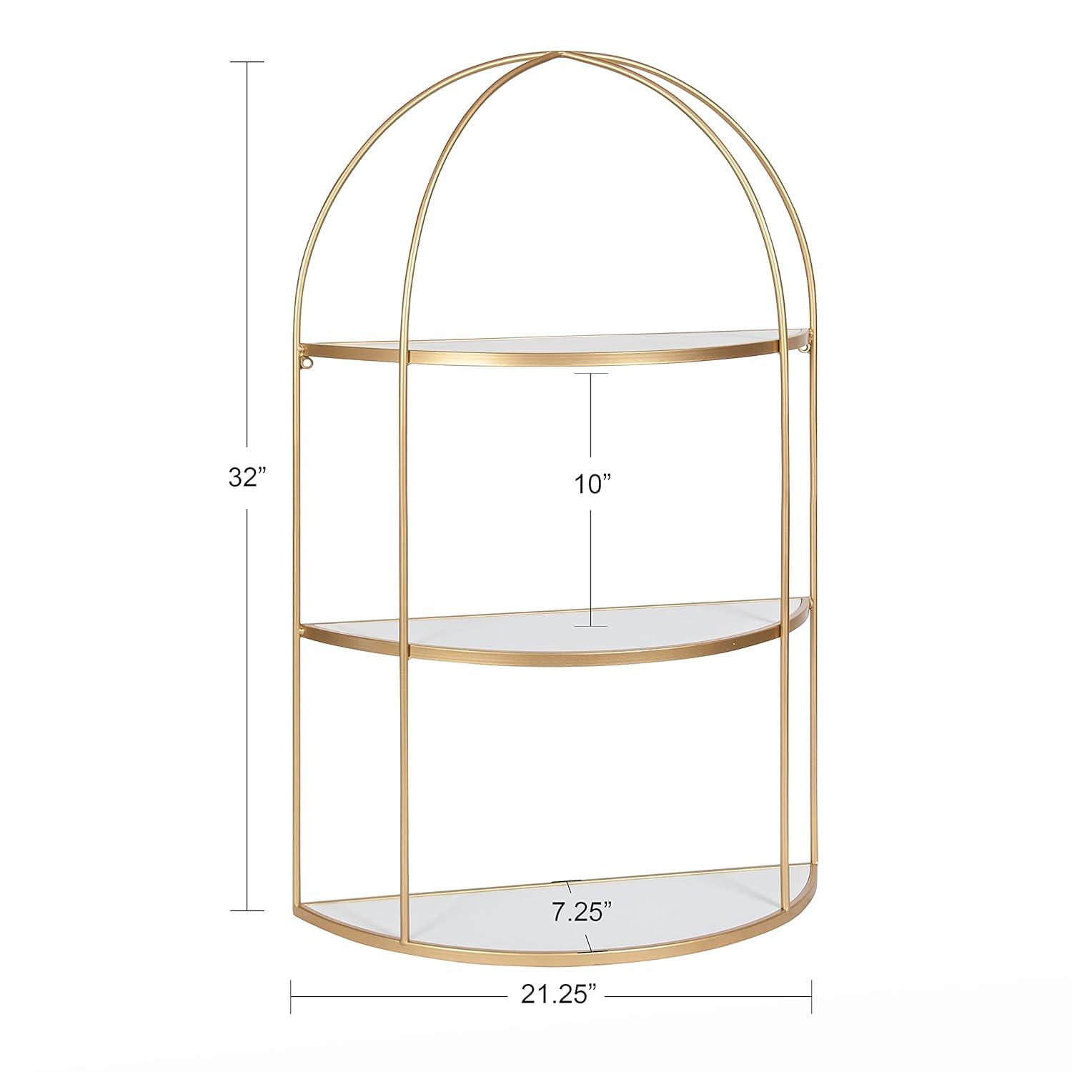 21" x 32" Freade Tiered Decorative Wall Shelf White/Gold - Kate & Laurel All Things Decor: Modern Metal Floating Shelf with Open Storage