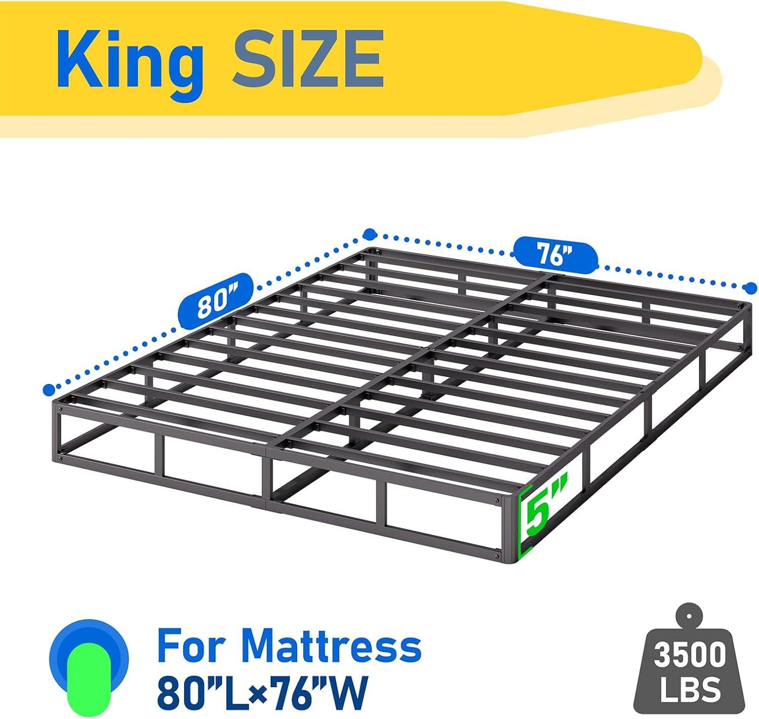 King Size Black Metal Box Spring with Cotton Blend Cover