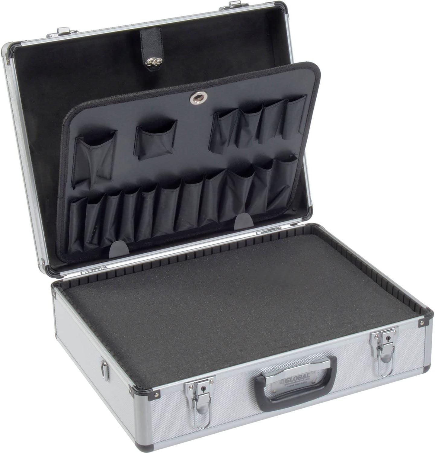 Silver Aluminum Tool Case with Foam and Dividers, 18" x 14" x 6"