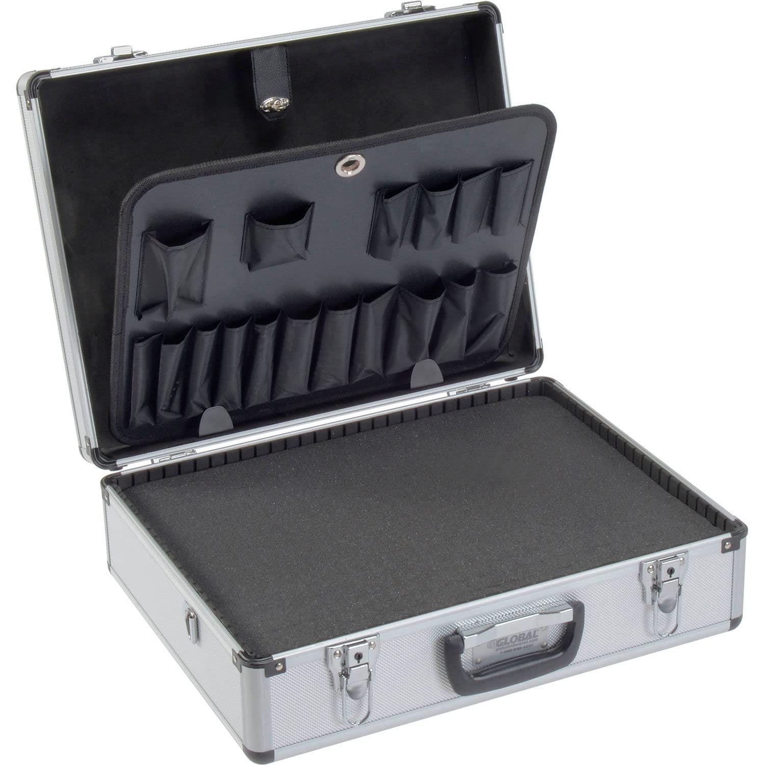 Silver Aluminum Tool Case with Foam and Dividers, 18" x 14" x 6"