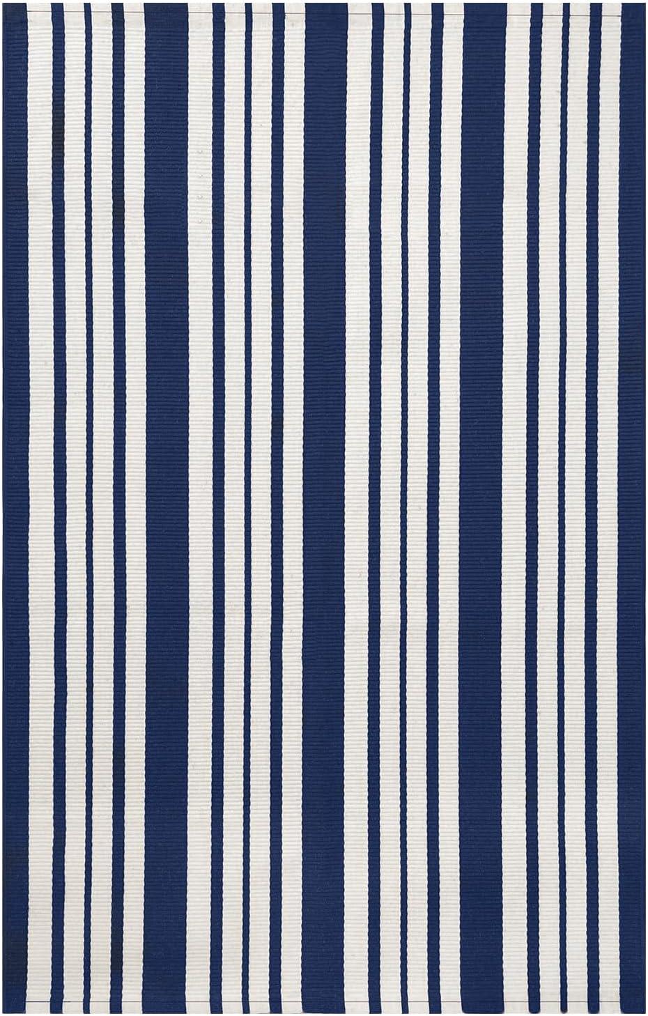 IOHOUZE Navy and White Striped Rug 2'x3' Front Door Rugs, Small Washable Area Rug for Front Porch, Spring Summer Doormats Outdoor Indoor, Cotton Rugs for Entryway Porch Entrance