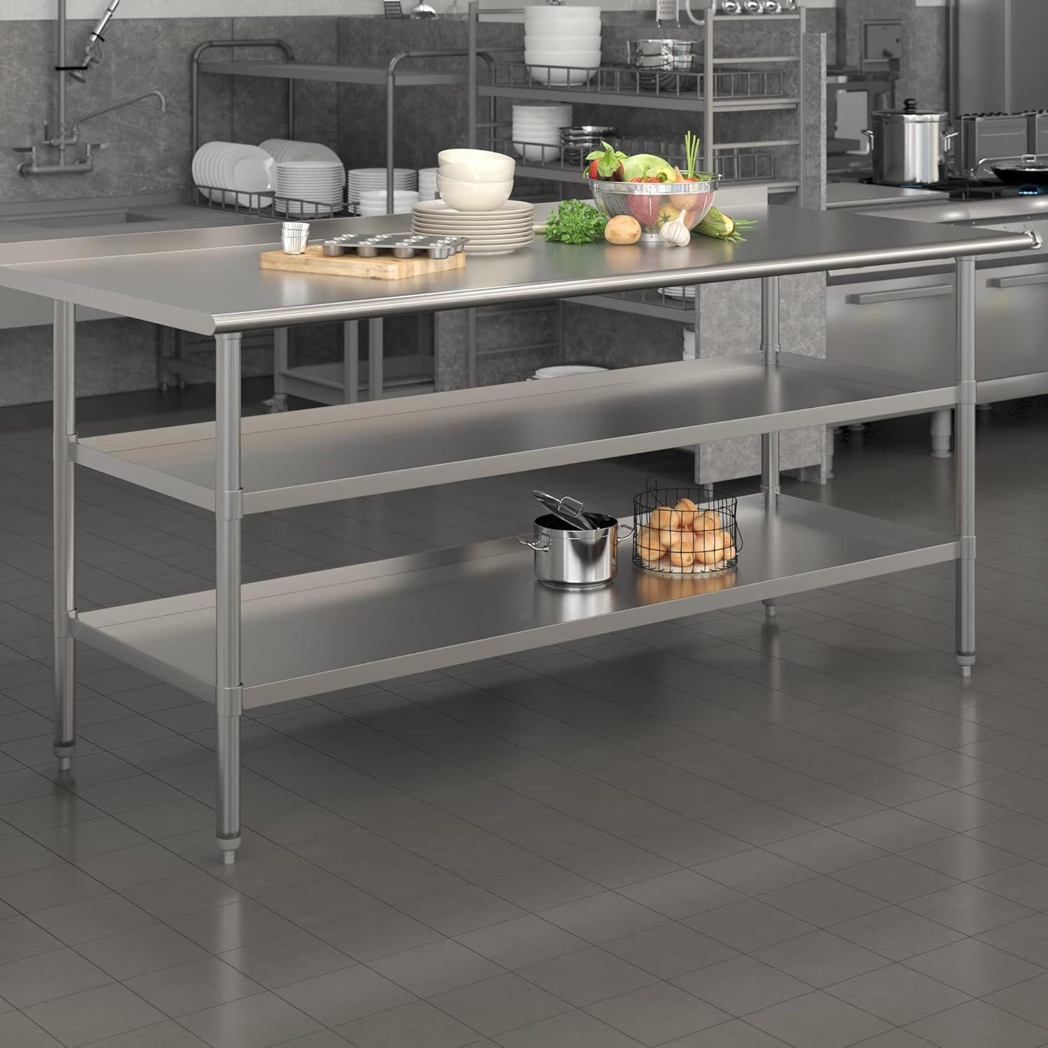 Woodford NSF Stainless Steel 18 Gauge Work Table - Backsplash and 2 Shelves