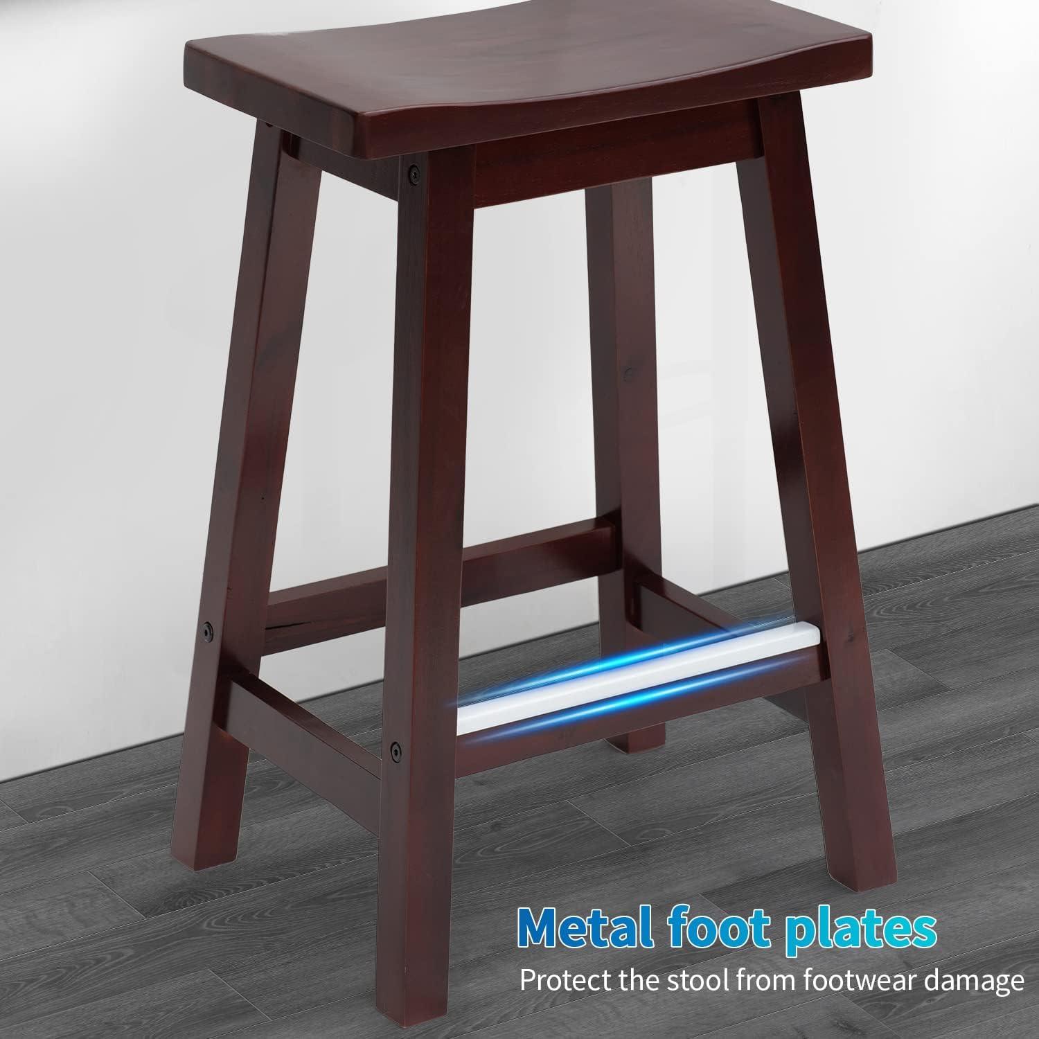 QuellQuest Bar Stools Set of 2 for Kitchen Counter Solid Wooden Saddle Stools 24-Inch/30-Inch Height (Brown, 24 in)