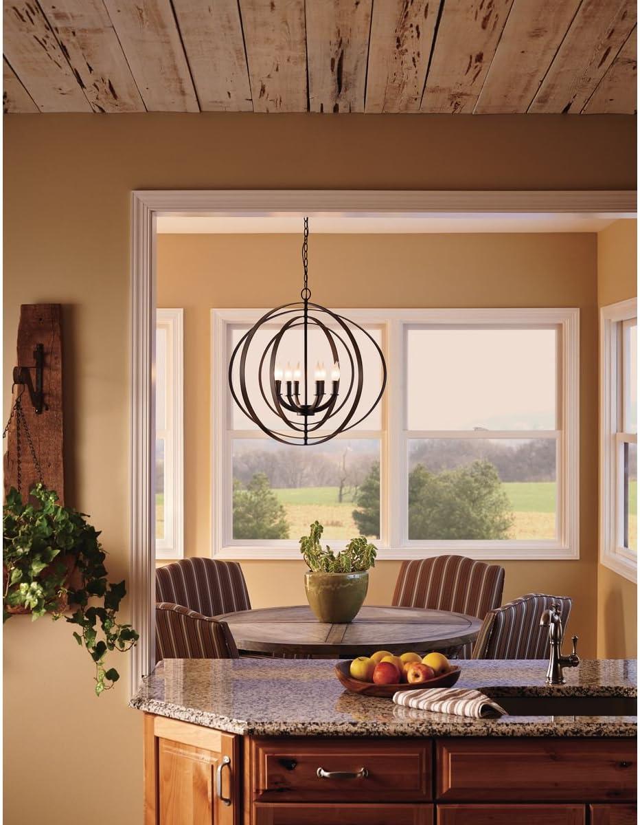 Progress Lighting Equinox 6-Light Chandelier Pendant, Steel, Antique Bronze, Armillary Sphere Design