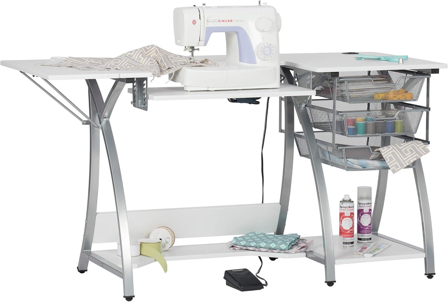 56.75'' x 23.75'' Foldable Sewing Table with Sewing Machine Platform