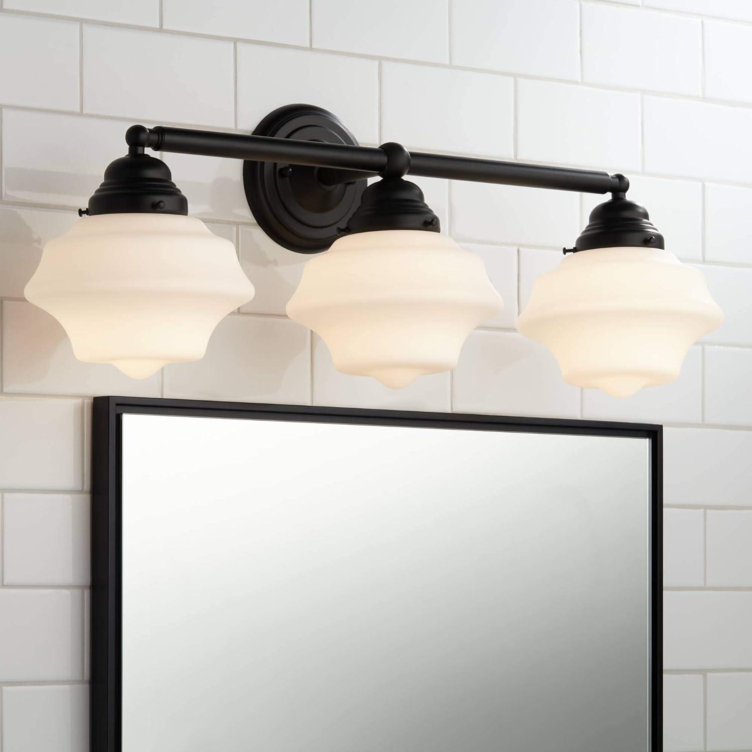 Astrid Black Metal 3-Light Vanity Fixture with Opal Glass Shades