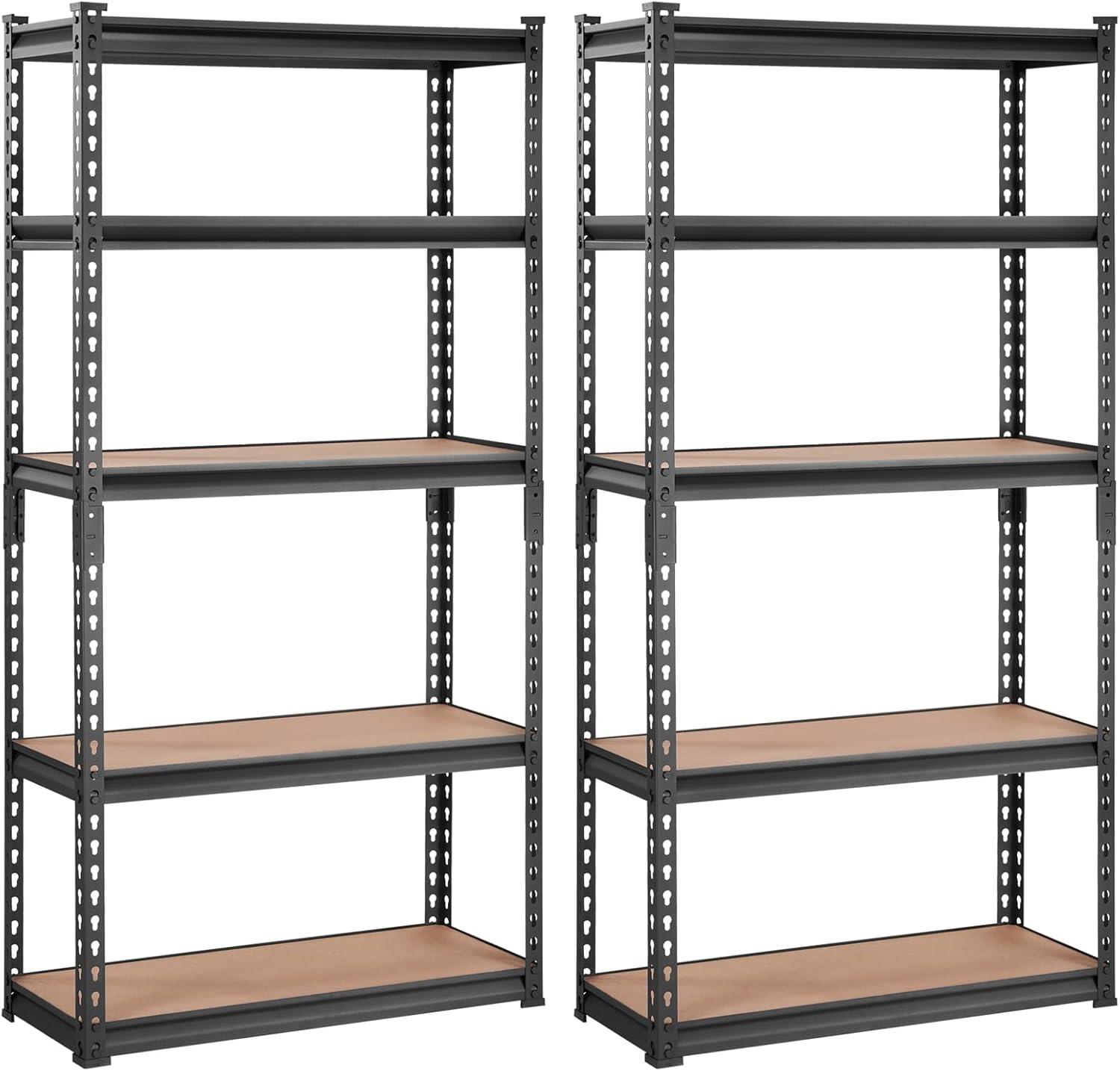 MOPHOTO 5-Tier Metal Storage Shelves - 36W x 16D x 72H Inches, Adjustable Garage Shelving, 1100 lb Total Capacity, 220 lb Per Shelf, Black