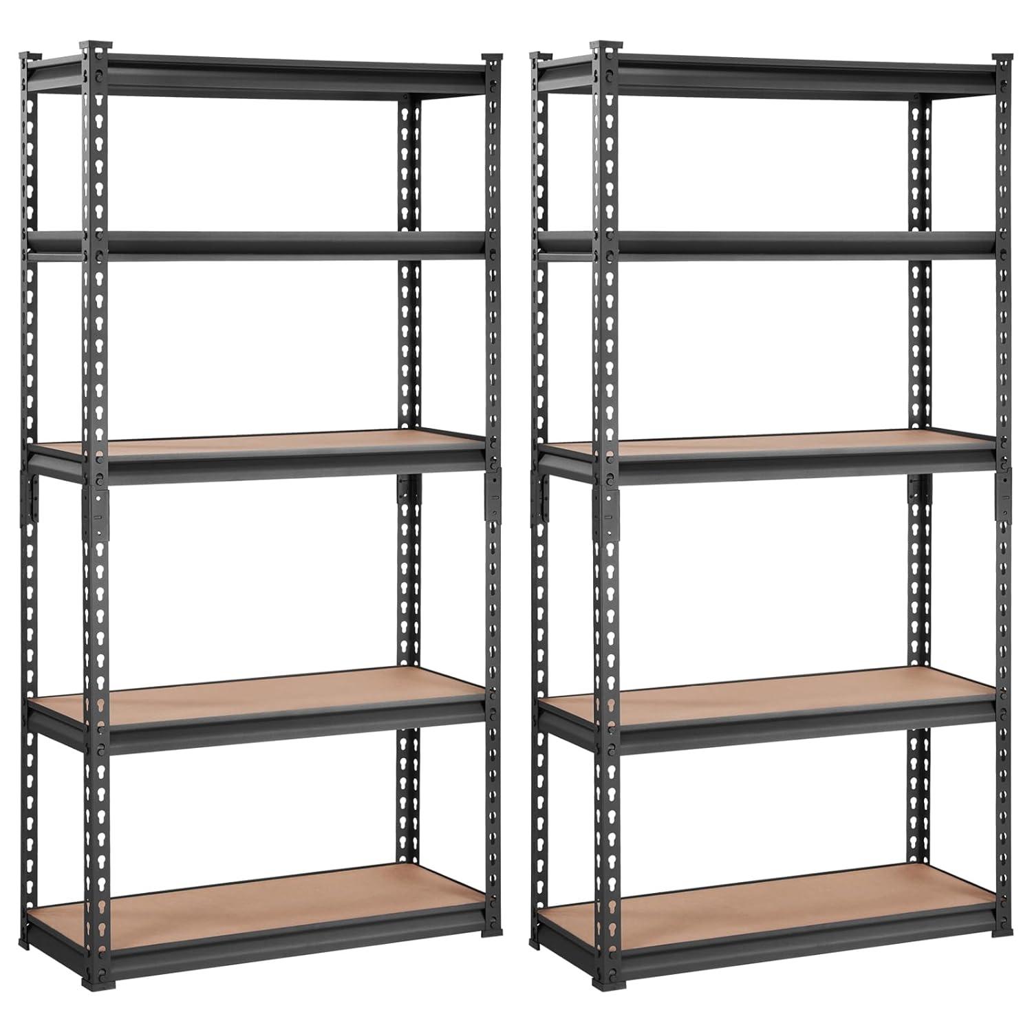 MOPHOTO 5-Tier Metal Storage Shelves - 36W x 16D x 72H Inches, Adjustable Garage Shelving, 1100 lb Total Capacity, 220 lb Per Shelf, Black