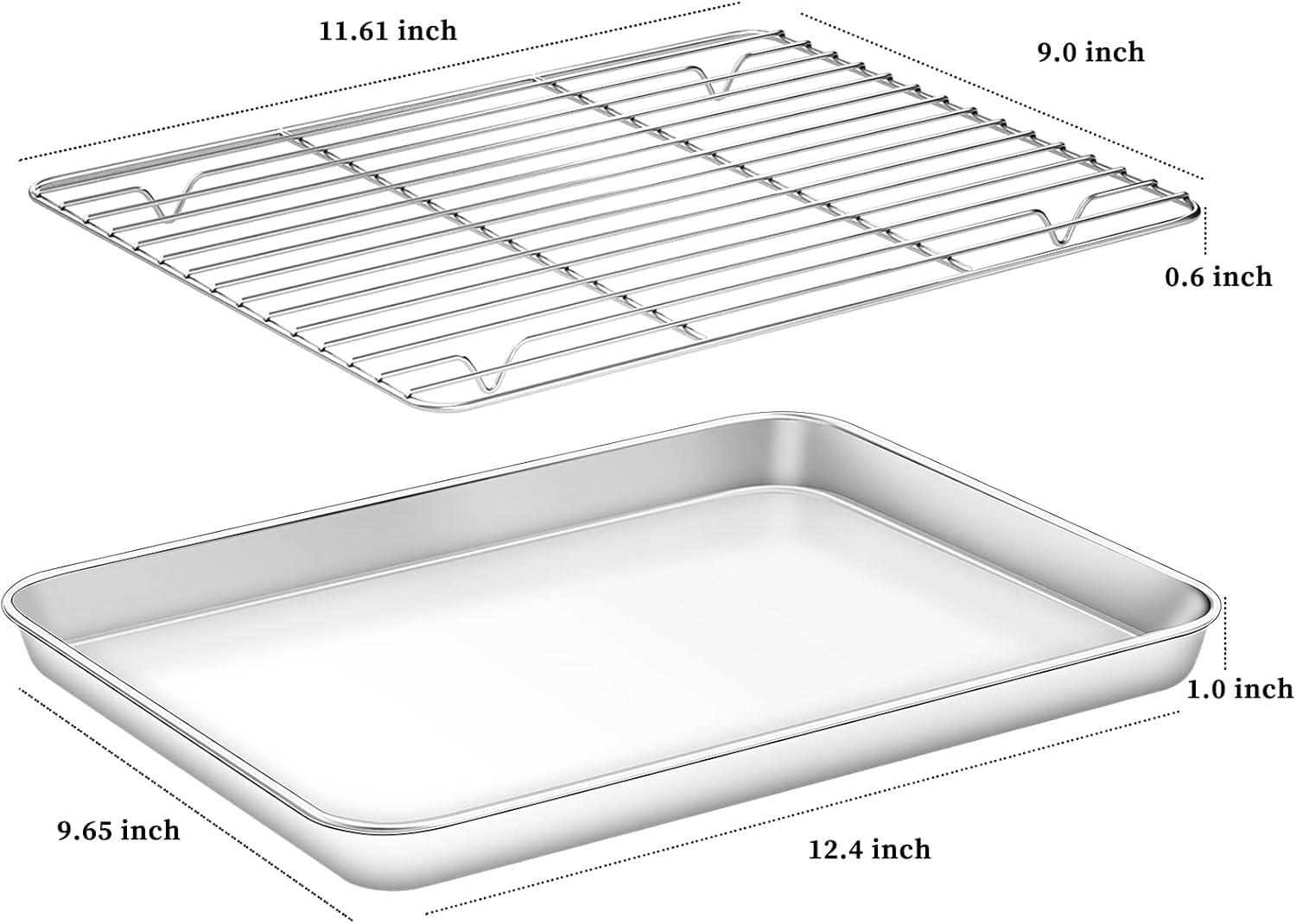 Baking Sheet with Rack 12 x 10 x 1 Inch, RUseeN Stainless Steel Cookie Sheet Baking Pan Toast Oven Tray with Cooling Rack, Quarter Sheet Pan with Wire Rack, Non Toxic & Heavy Duty & Dishwasher Safe