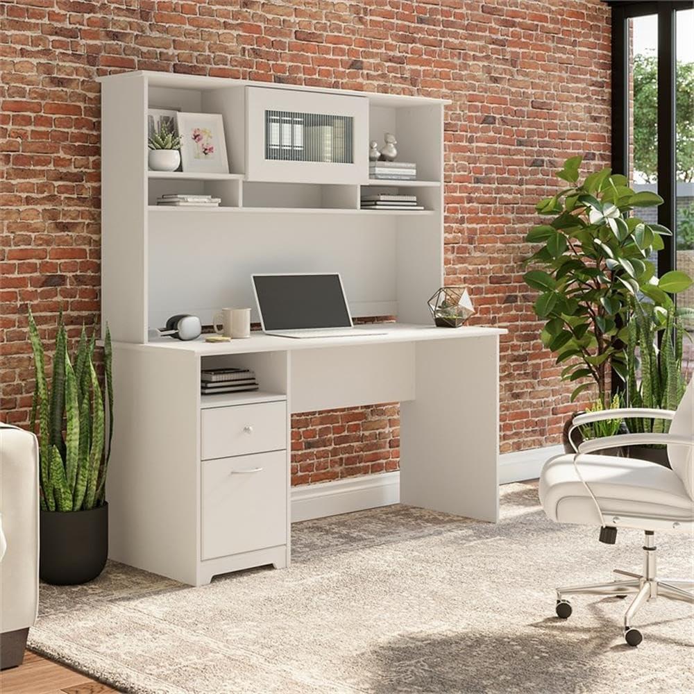 Cabot 60W Computer Desk with Hutch in White - Engineered Wood