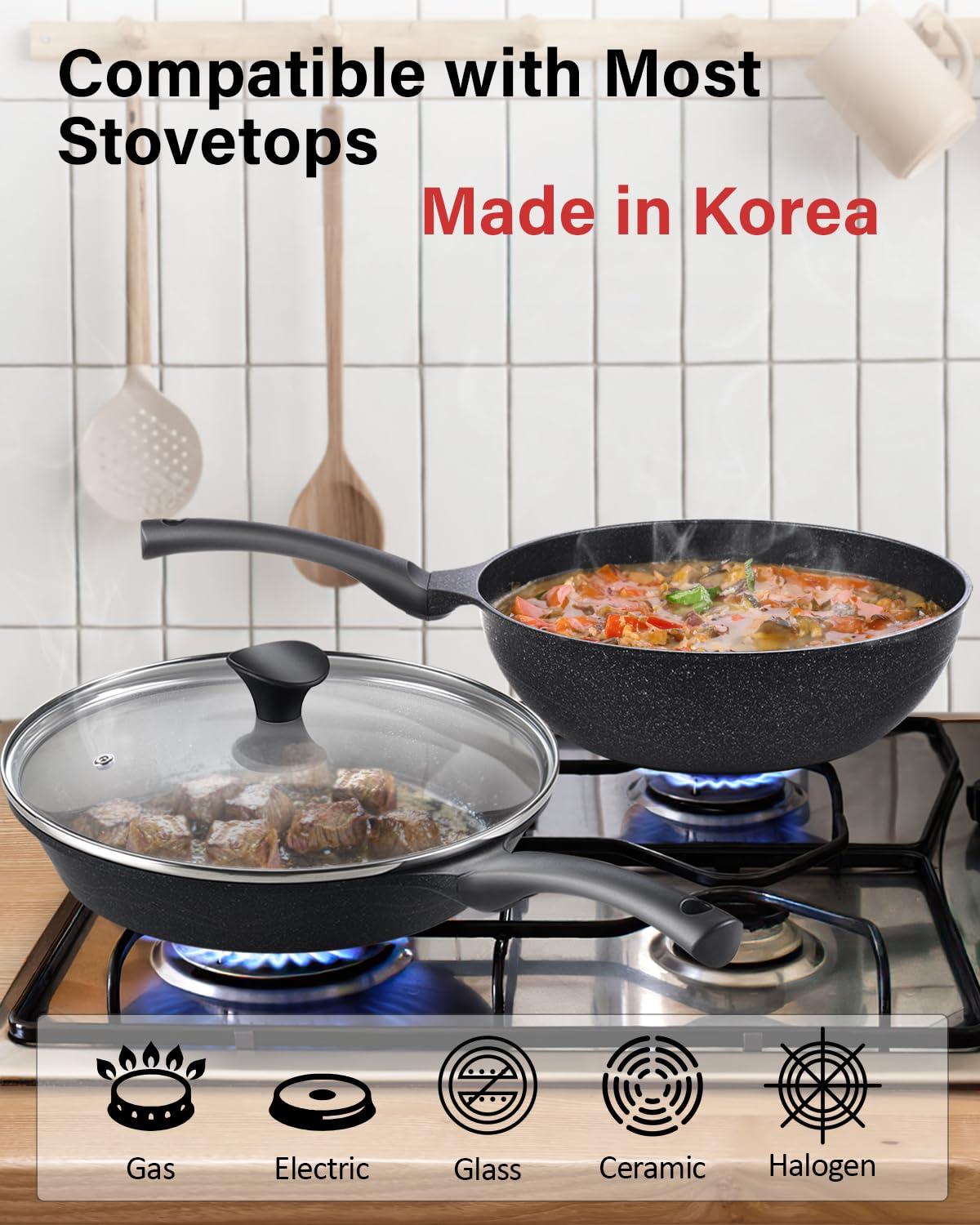 Cook N Home Cook N Home Marble Nonstick Frying Pan with Glass Lid