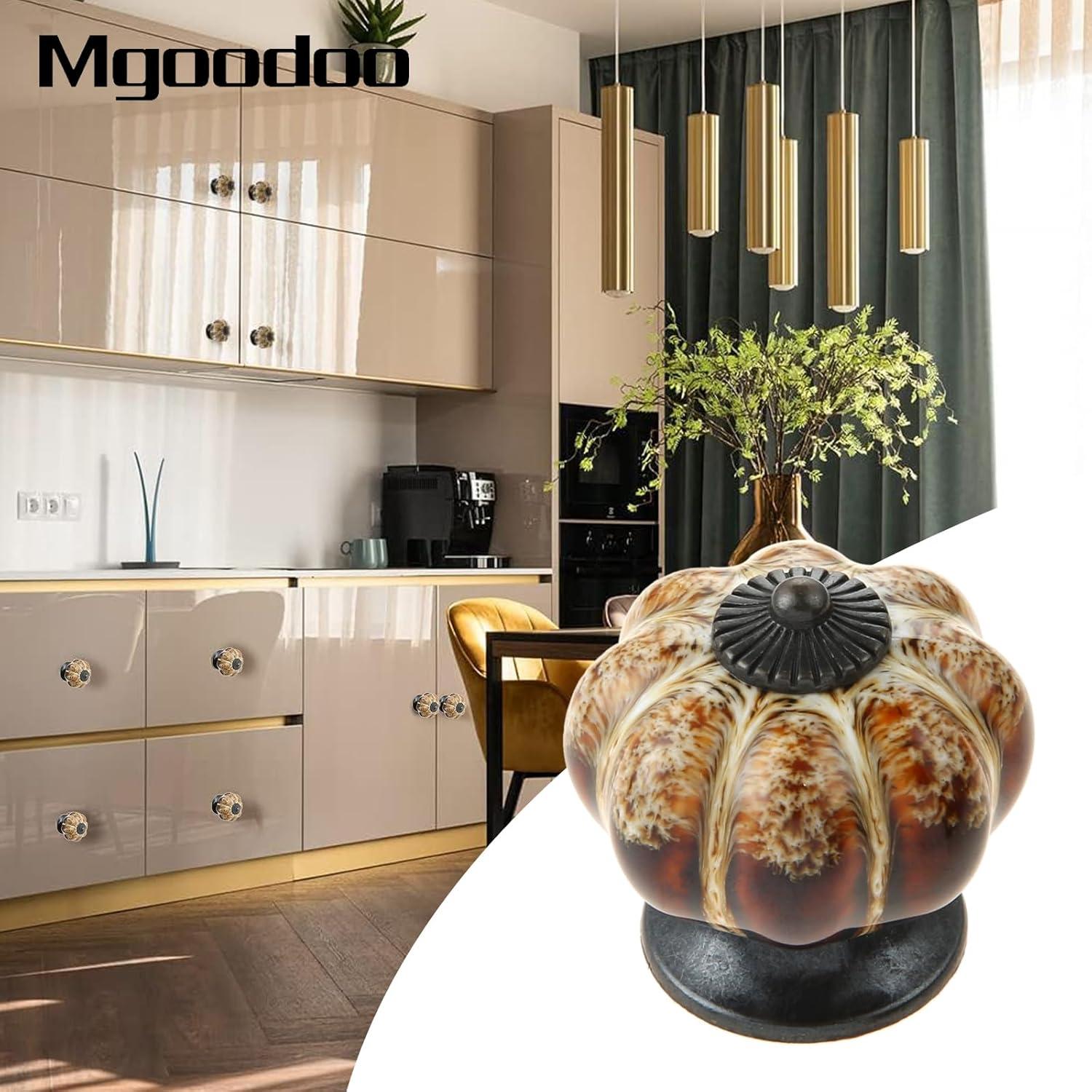 Mgoodoo 1.57" Ceramic Pumpkin Knobs, 20PCS Vintage Cabinet Drawer Pulls for Dresser Drawer Cupboard Closet Kitchen Hardware White