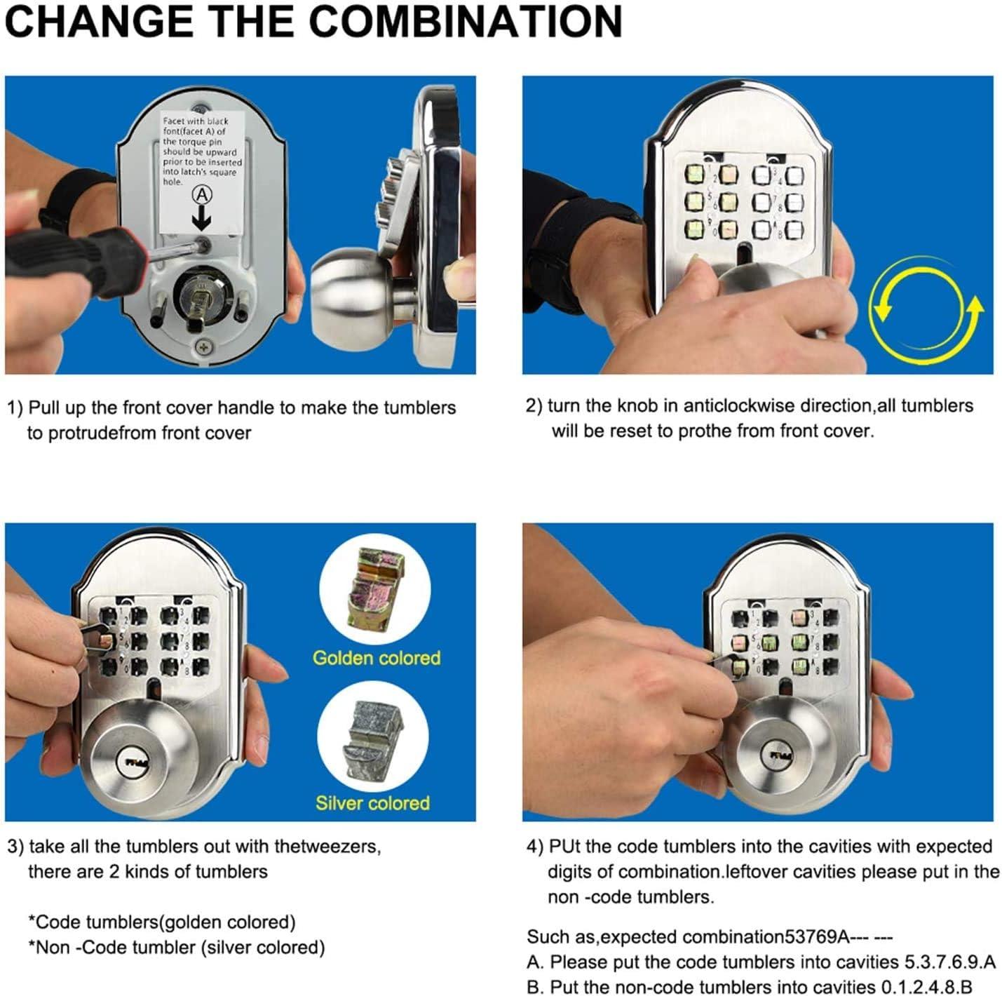 Keyless Entry Door Lock Deadbolt Keypad Mechanical Stainless Steel (Pass Code or Key) 100% Mechanical, No Electronic