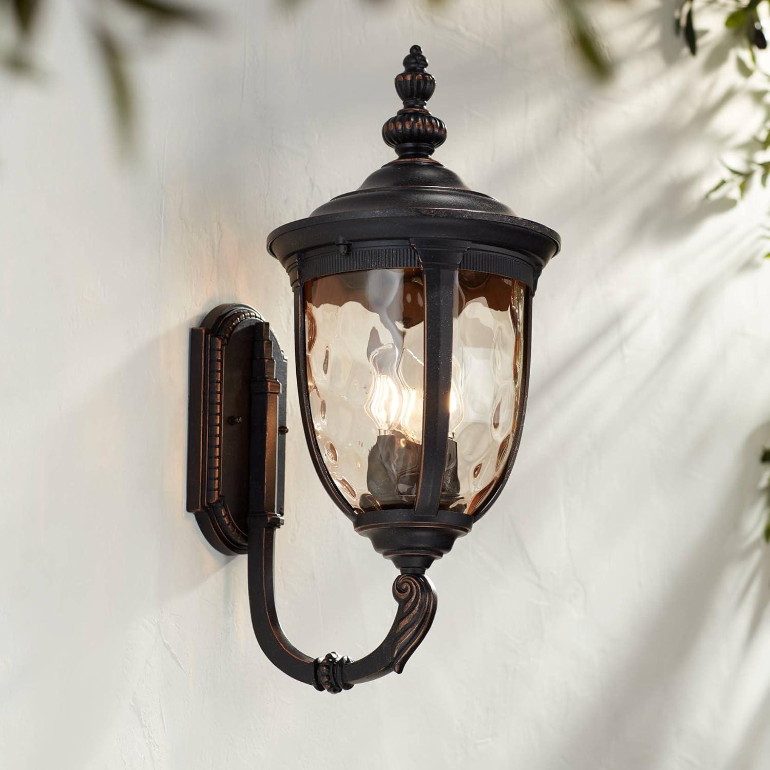 Bellagio Bronze 21" Hammered Glass Outdoor Wall Light Fixture