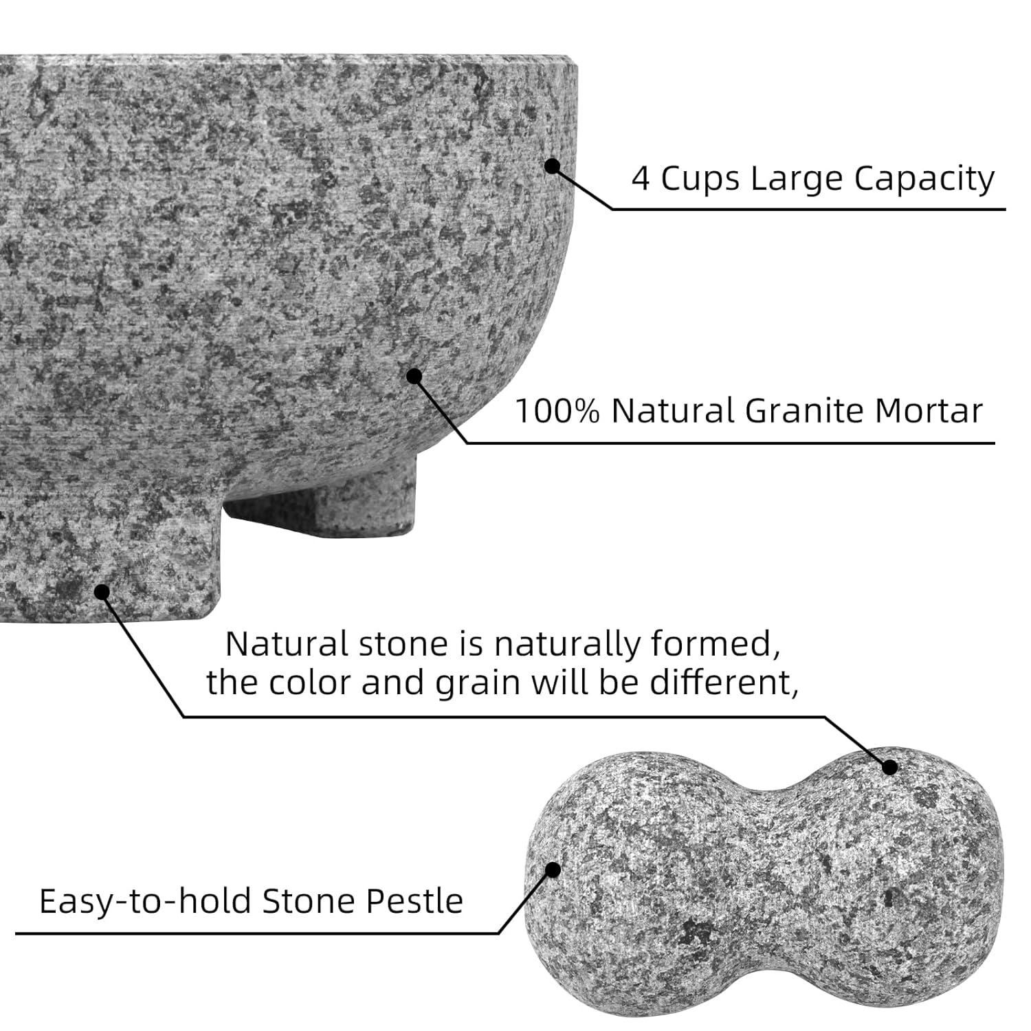 8-Inch Gray Granite Molcajete Mortar and Pestle Set