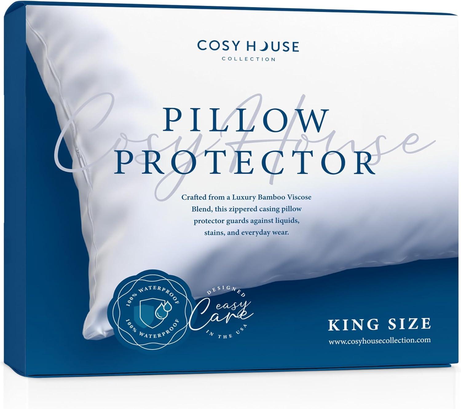 King White Bamboo Blend Waterproof Pillow Protectors with Zipper