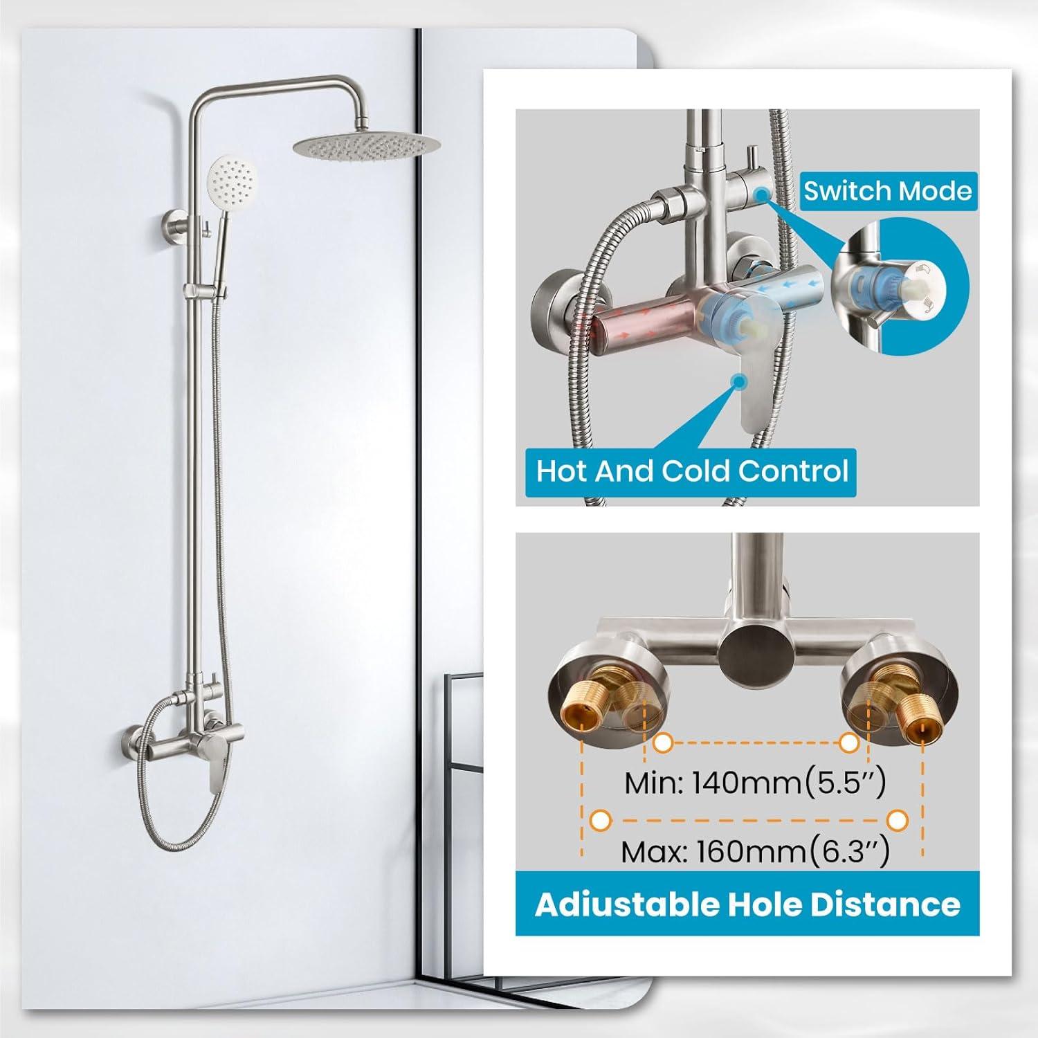 gotonovo SUS304 Outdoor Shower Fixture High Pressure Shower System Wall Mount 2 Dual Function Single Handle Shower Kit with 8 Inch Shower Head and Handheld Spray Shower Faucet Combo, Matte Black