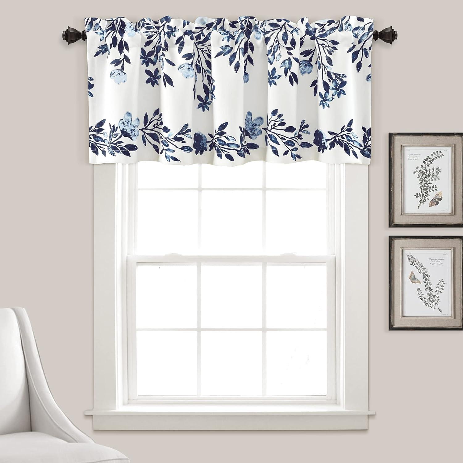 Tanisha Navy and White Floral Light Filtering Valance