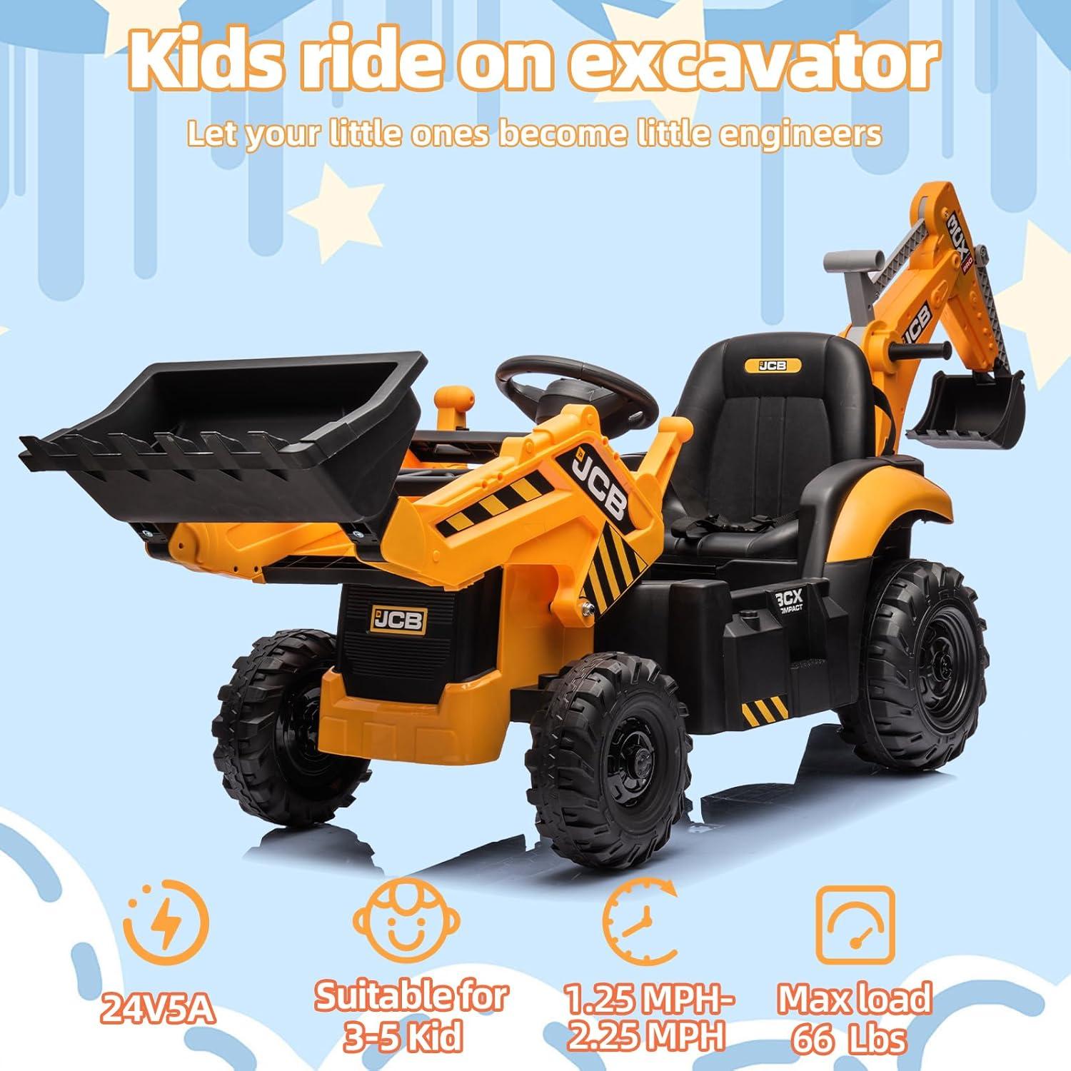 NEECHIPRO Licensed JCB Excavator Ride-on Tractor Toy Digger,24V 400W 3mph Toy Car for Children 3-6 Old, Yellow