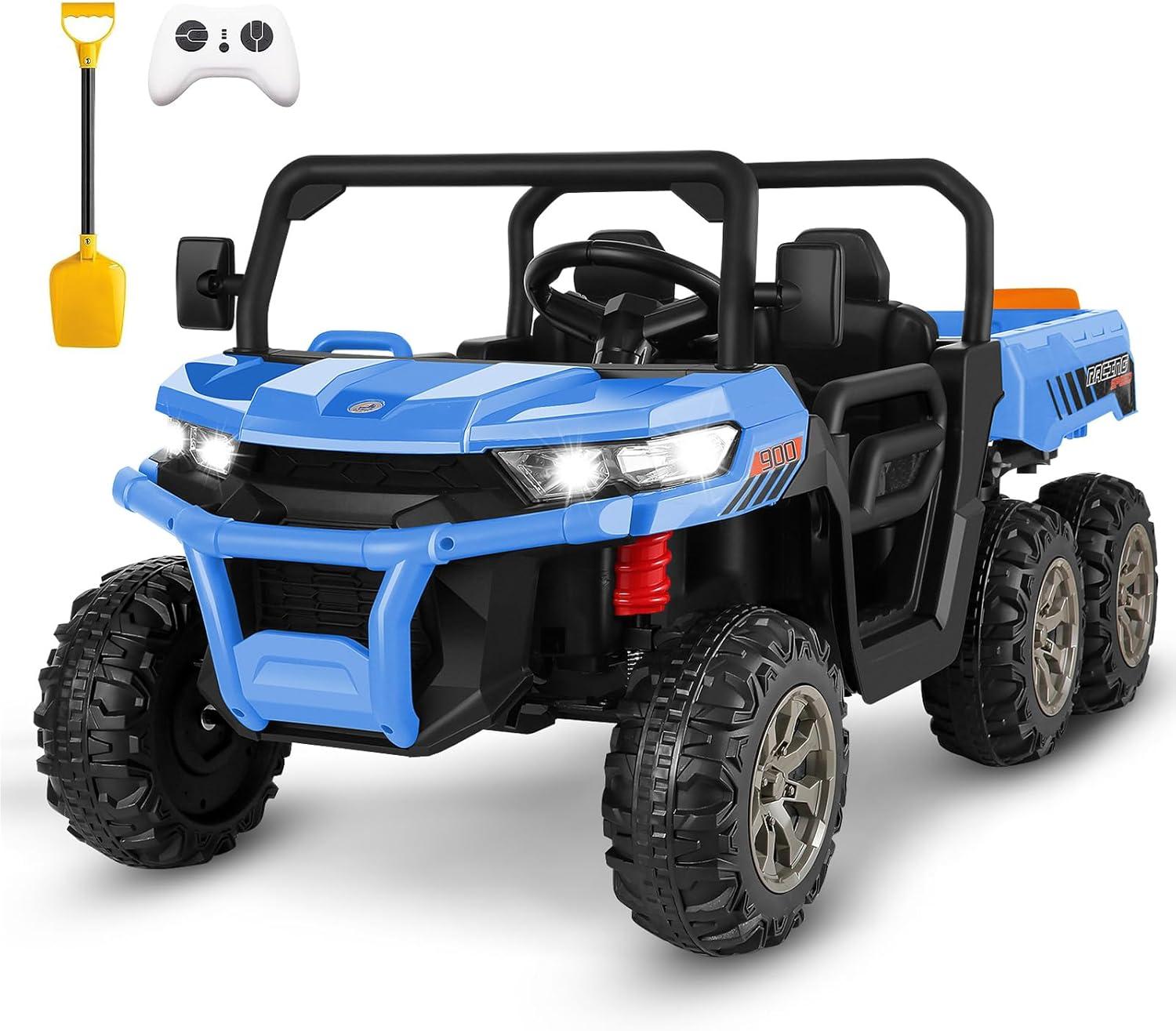 Funcid 24 Volt Ride on toys, 2-Seater Ride on Cars with Remote Control, 400W Electric Car for Kids, Ride on UTV w/ Bluetooth, MP4, Seat Belts, Volume Adjustment, Suspension, Blue