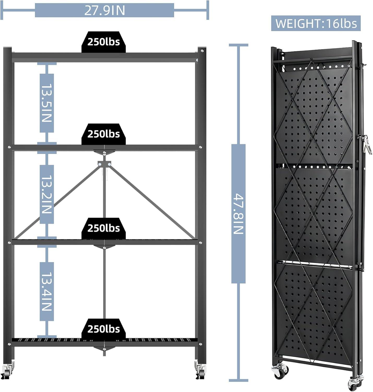 Camkey Foldable Heavy Duty Metal Storage Shelves, Black